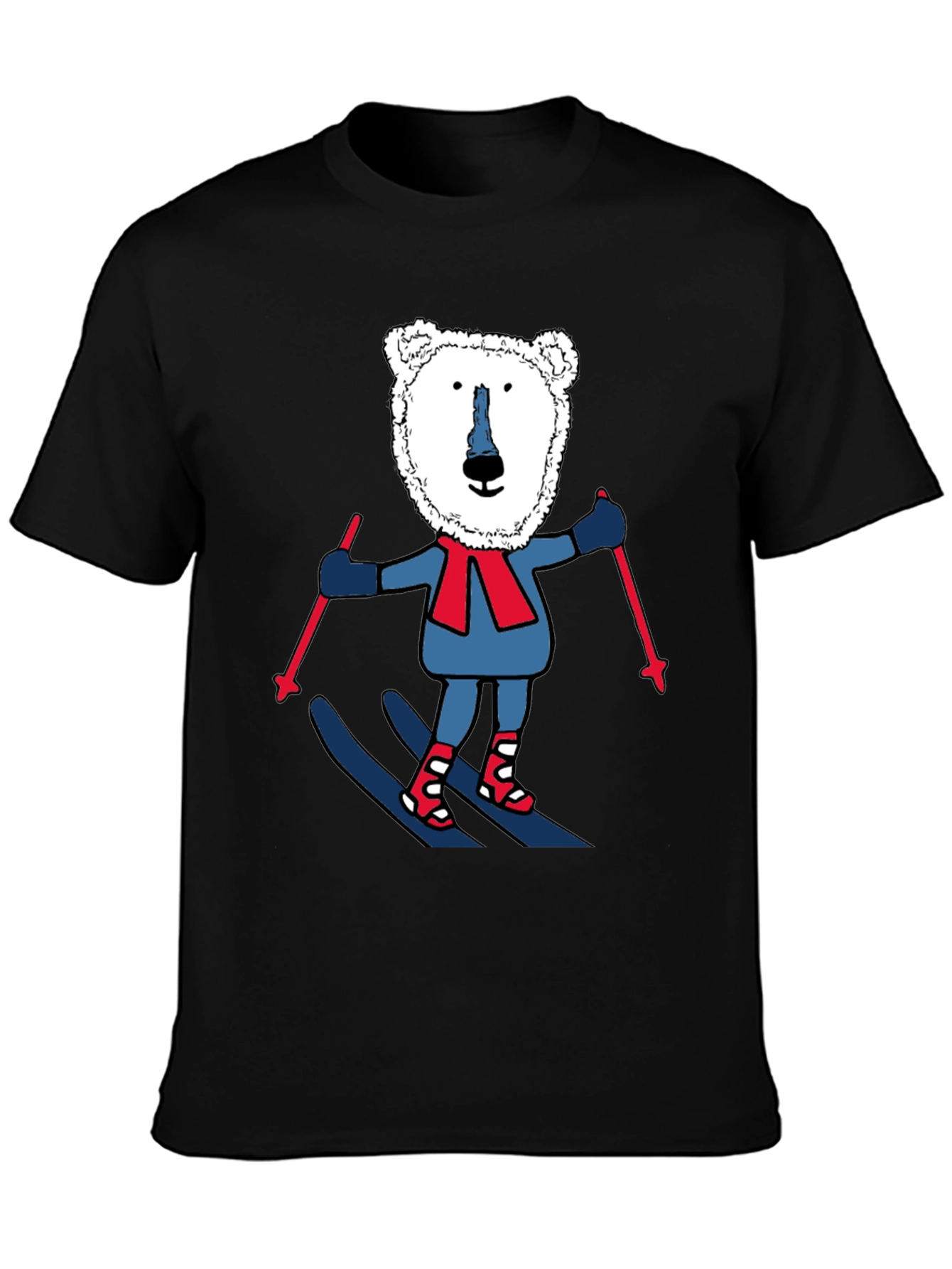 Camiseta Negra con Oso Polar esquiando