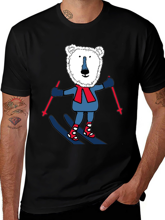 Camiseta Negra con Oso Polar esquiando