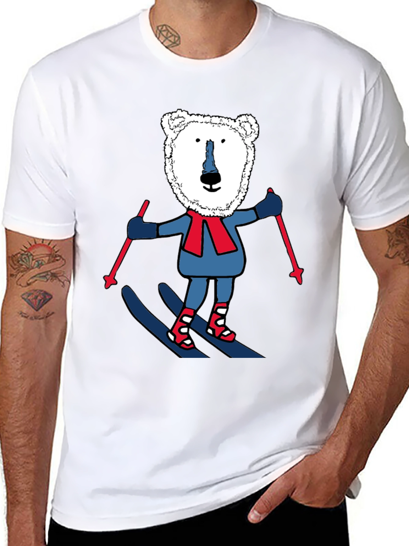 Camiseta Negra con Oso Polar esquiando