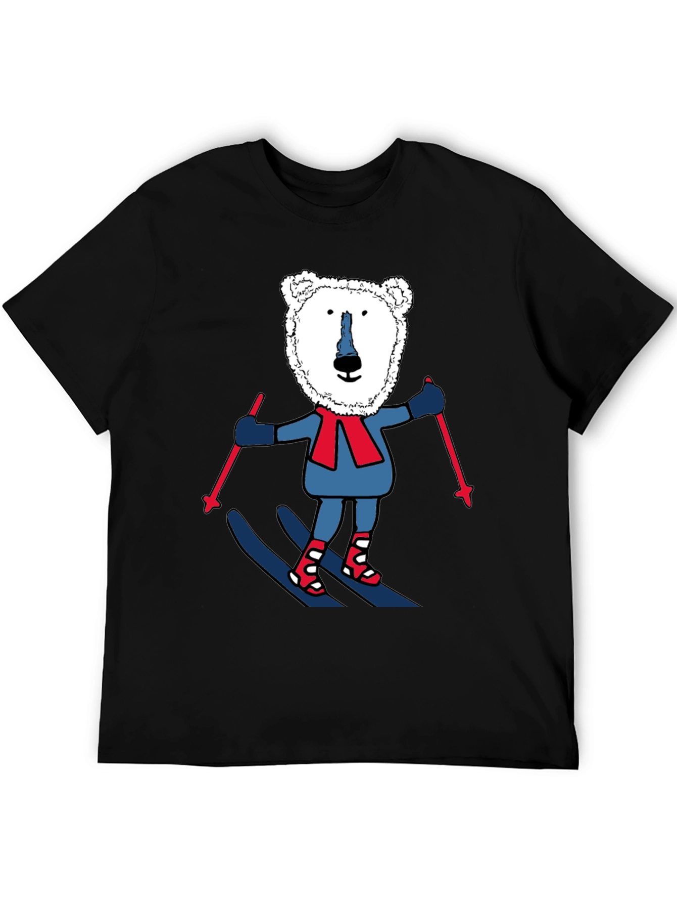 Camiseta Negra con Oso Polar esquiando