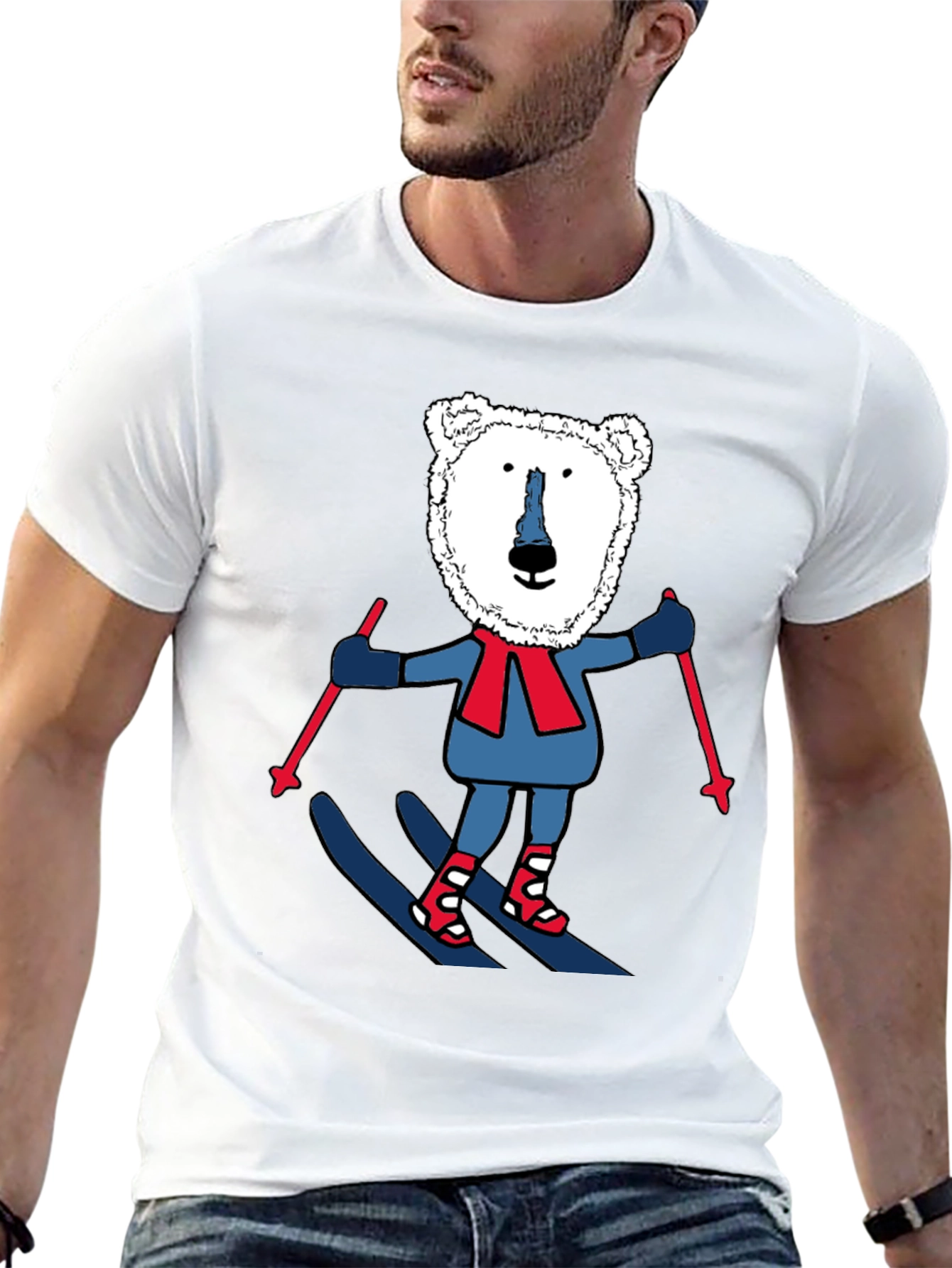 Camiseta Negra con Oso Polar esquiando