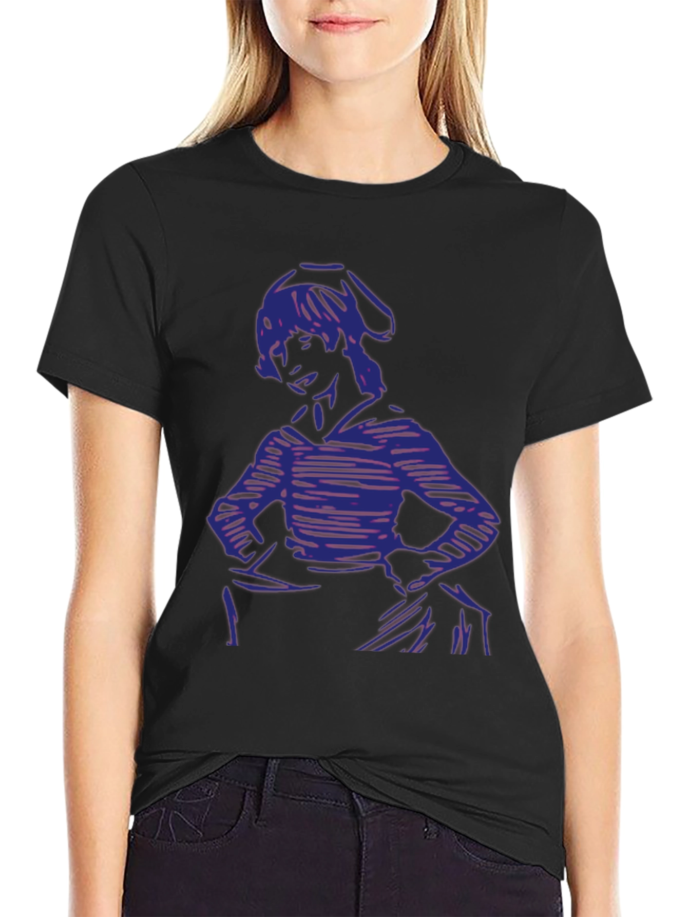 Camiseta Negra con Estampado Abstracto