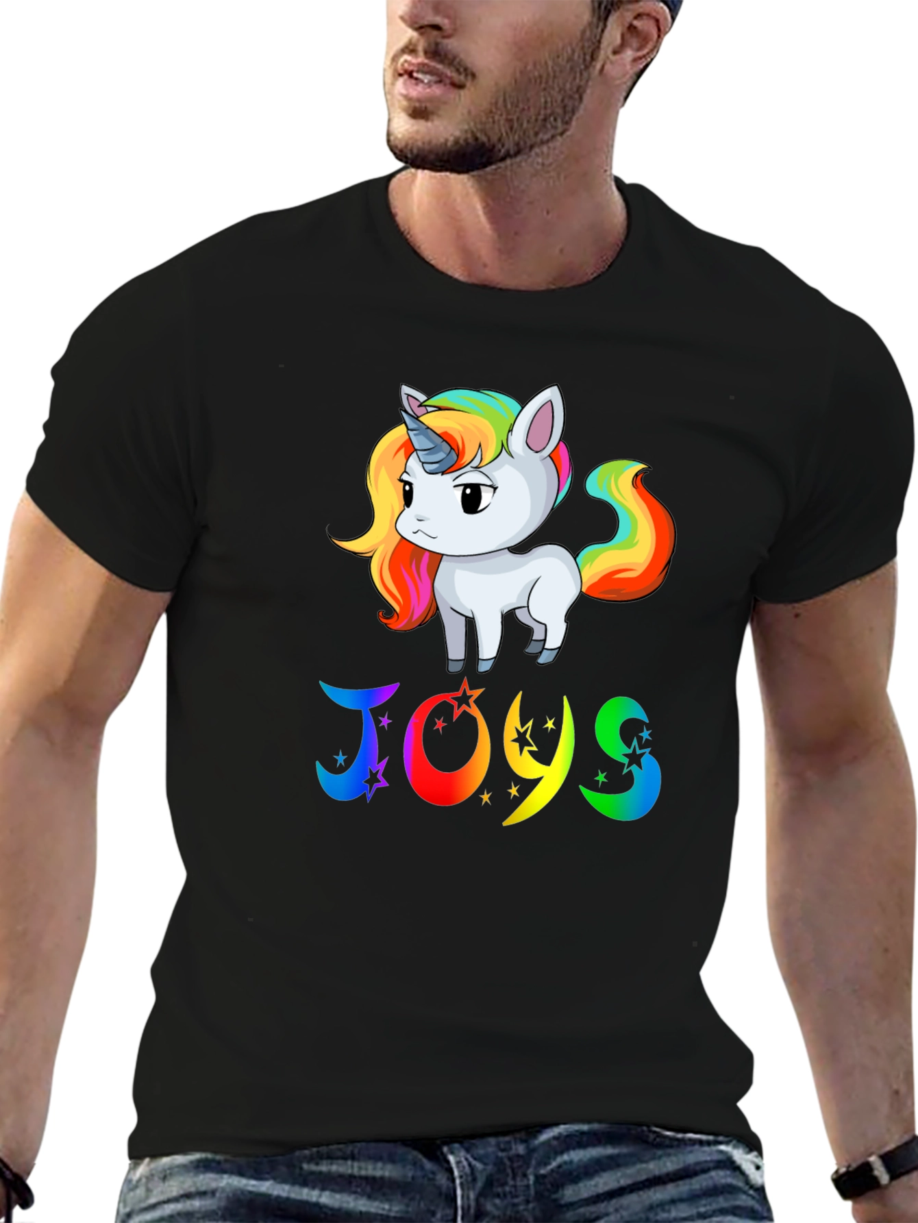 Camiseta Negra con Unicornio JOYS Arcoíris