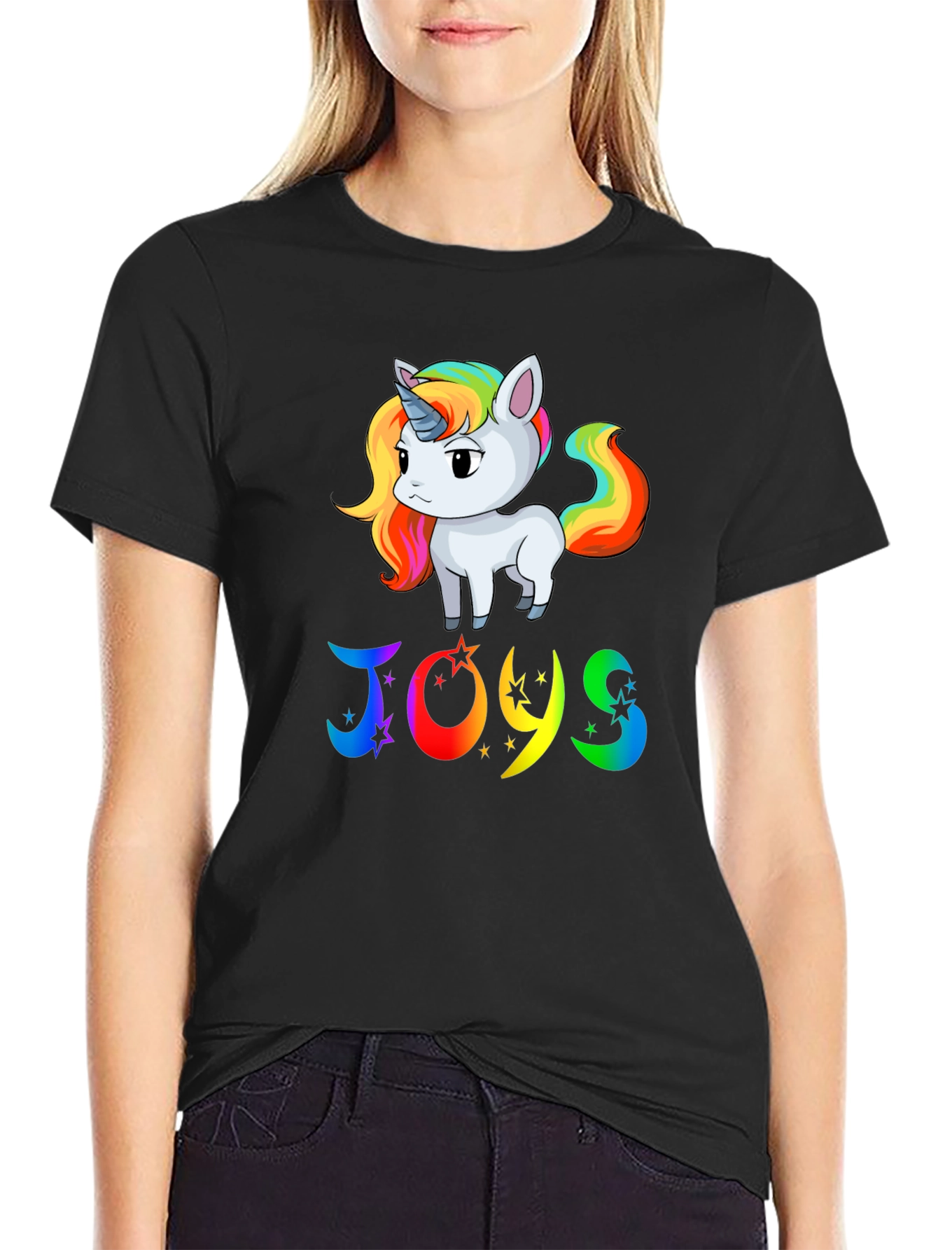 Camiseta Negra con Unicornio JOYS Arcoíris