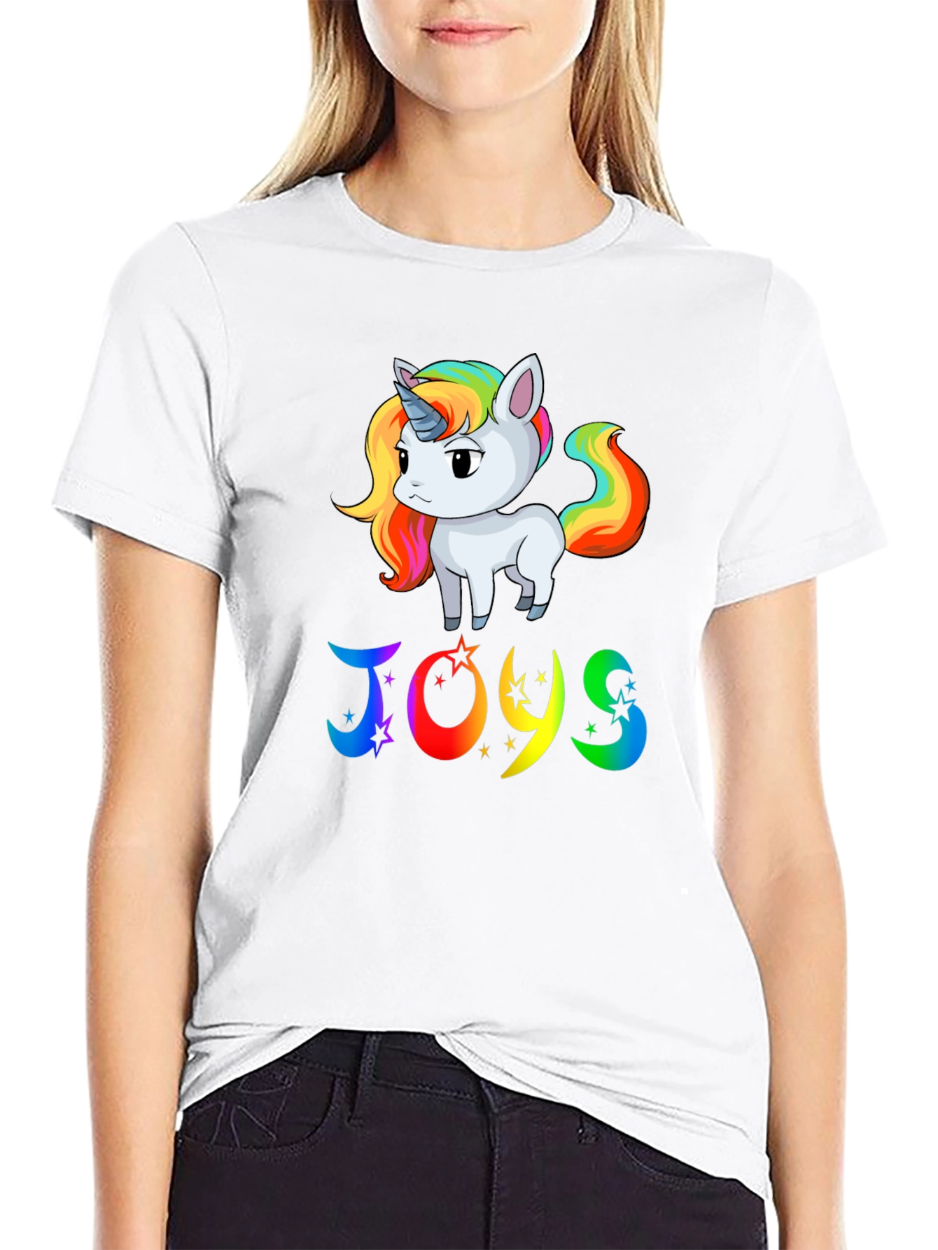 Camiseta Negra con Unicornio JOYS Arcoíris