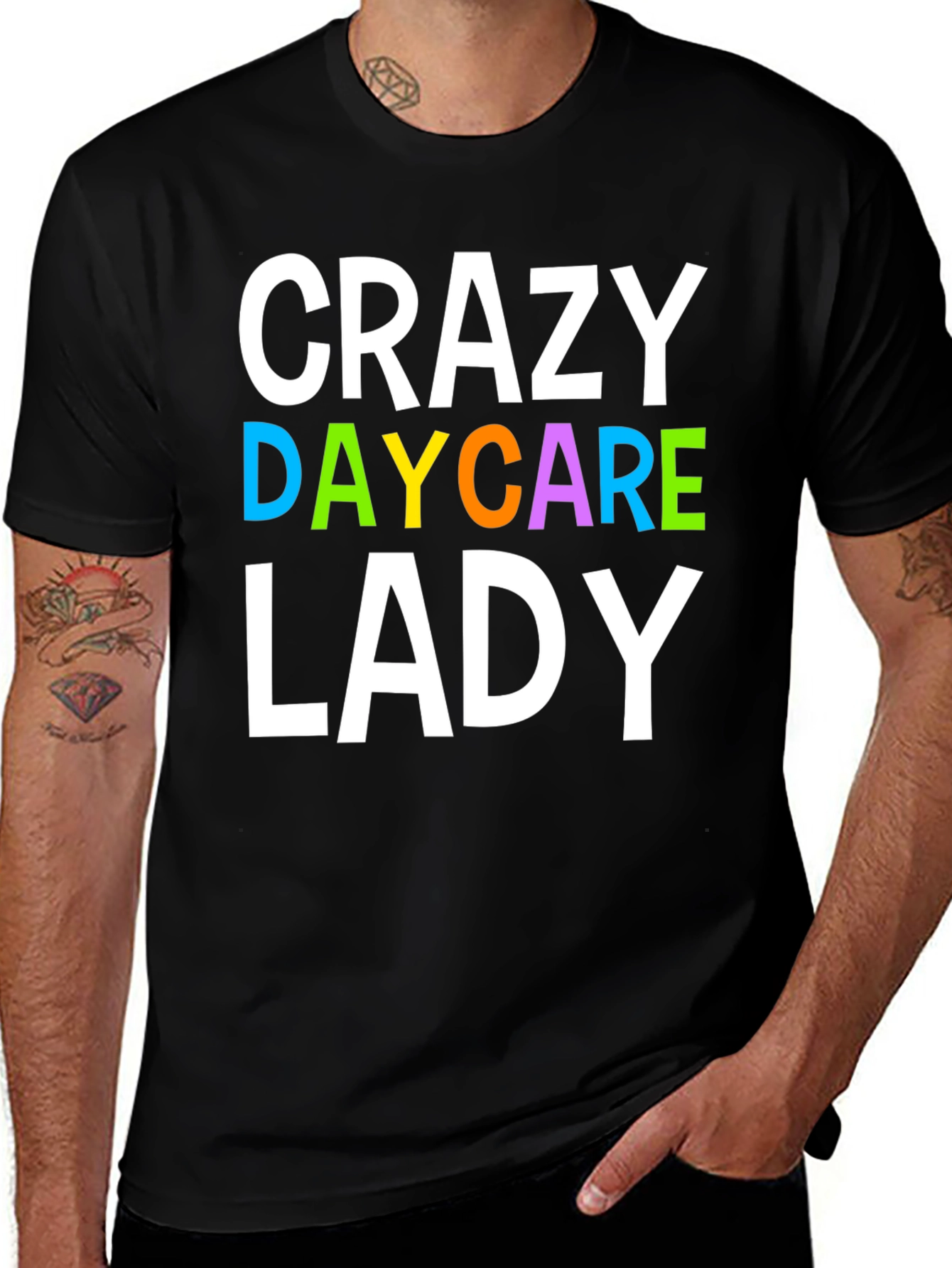 Camiseta Negra Crazy Daycare Lady para Mujer