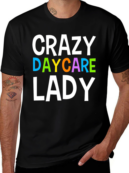 Camiseta Negra Crazy Daycare Lady para Mujer