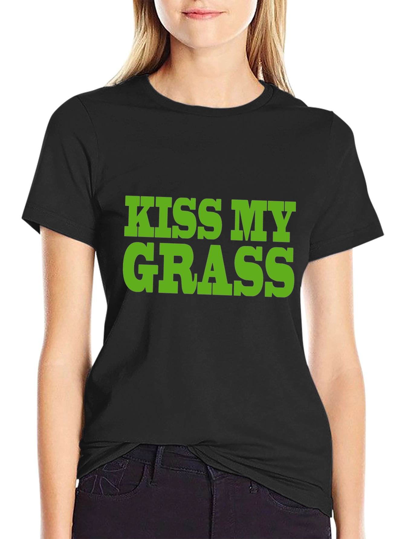 Camiseta Negra Kiss My Grass Divertida y Original