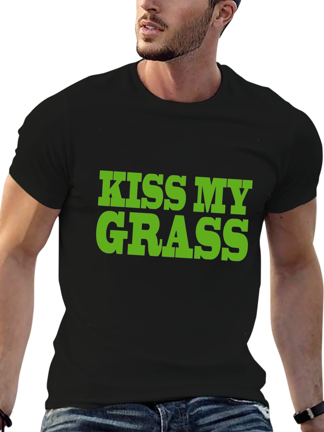Camiseta Negra Kiss My Grass Divertida y Original