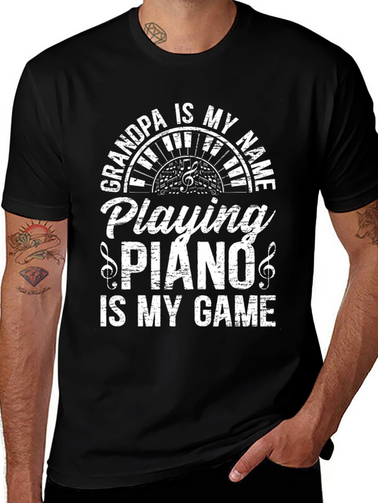 Camiseta Negra: Abuelo es mi nombre Tocar Piano es mi Juego