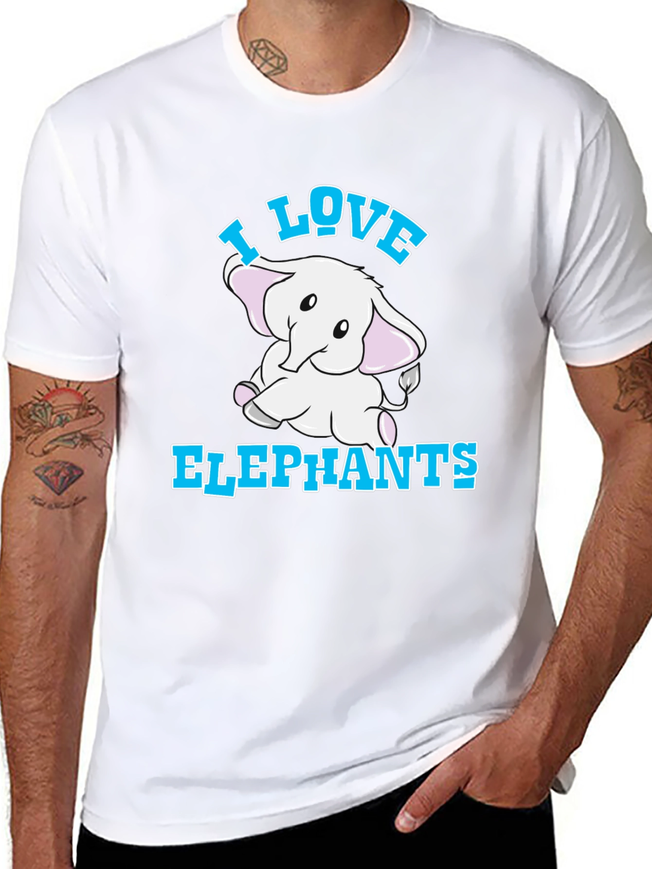 Camiseta Negra I Love Elephants para Amantes de Animales