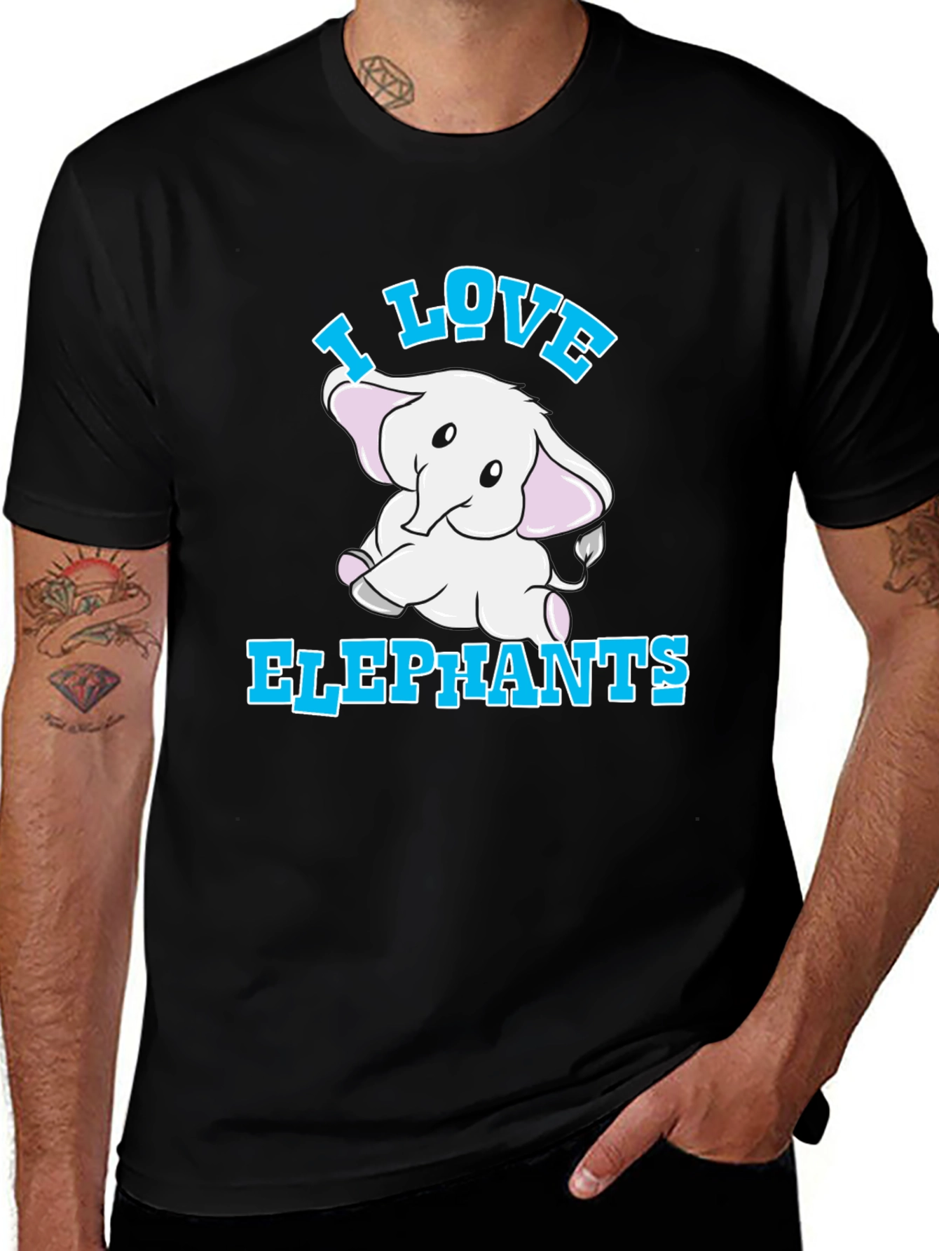 Camiseta Negra I Love Elephants para Amantes de Animales