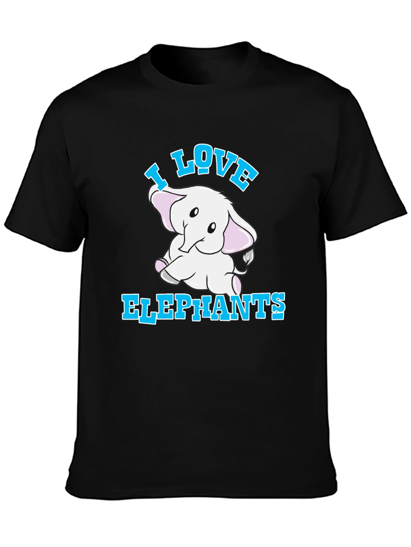 Camiseta Negra I Love Elephants para Amantes de Animales