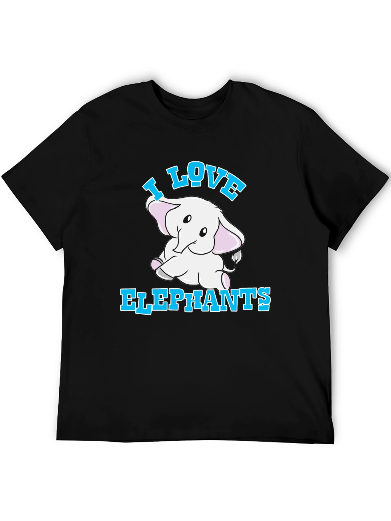 Camiseta Negra I Love Elephants para Amantes de Animales