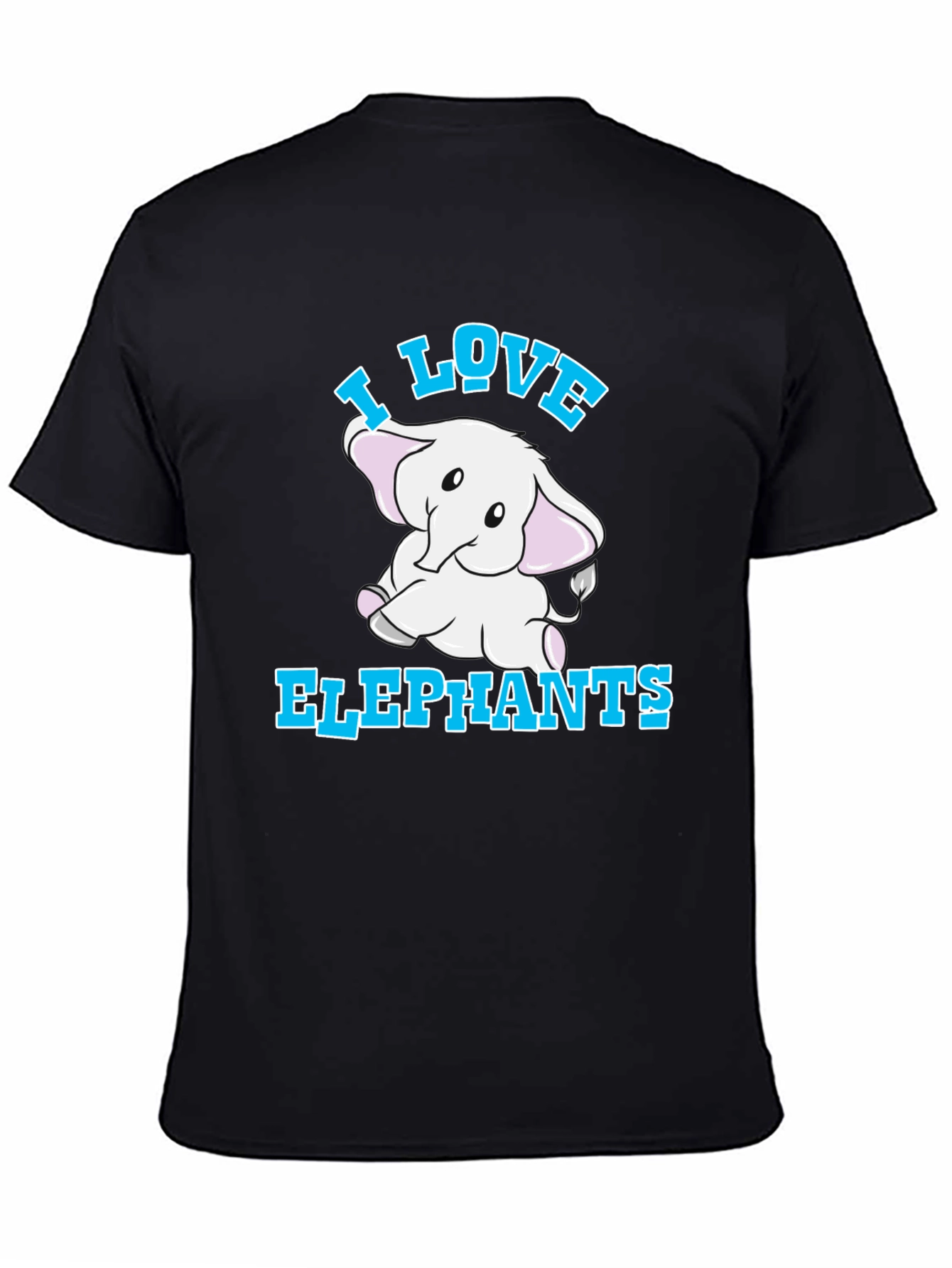 Camiseta Negra I Love Elephants para Amantes de Animales