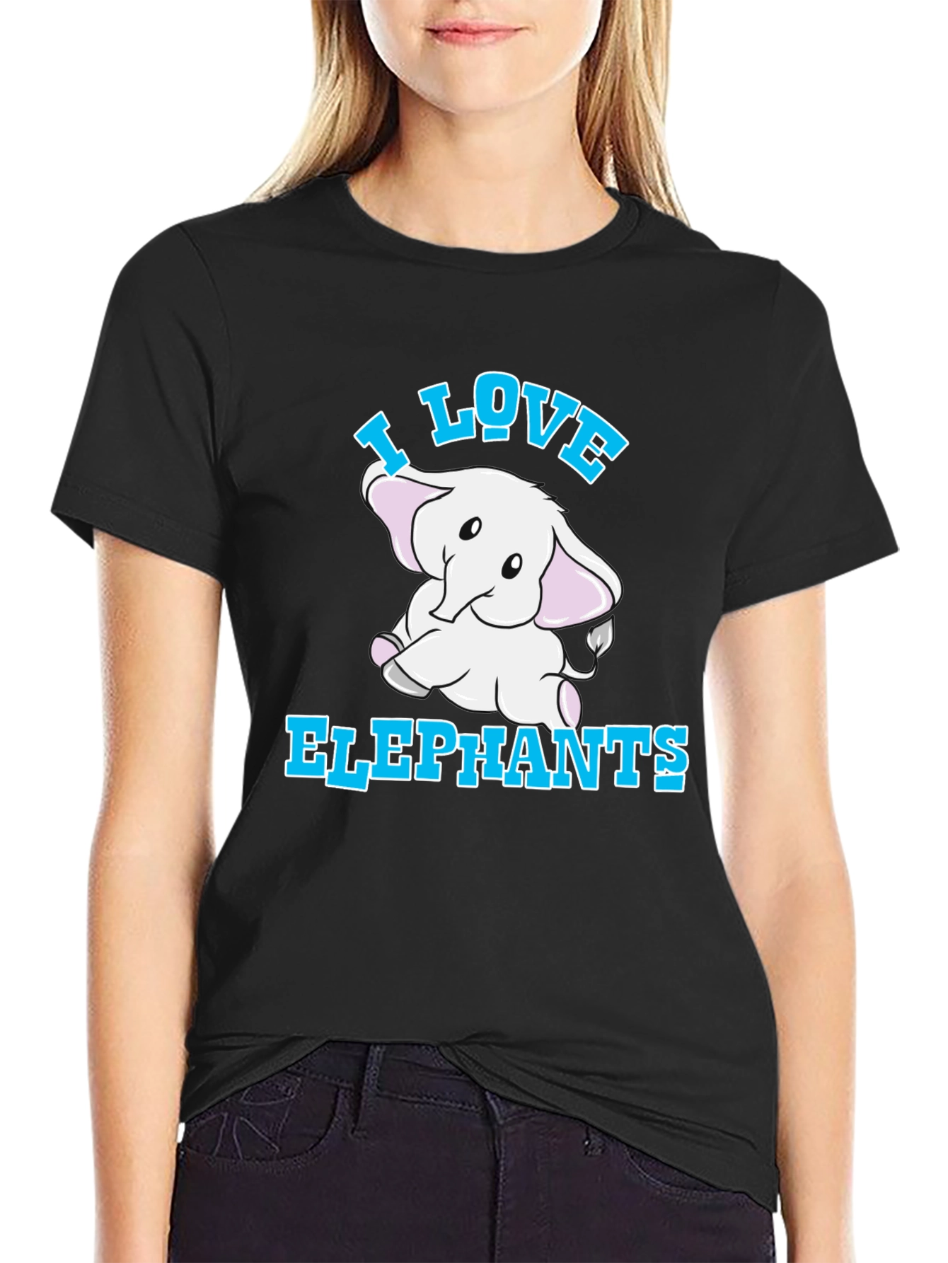 Camiseta Negra I Love Elephants para Amantes de Animales