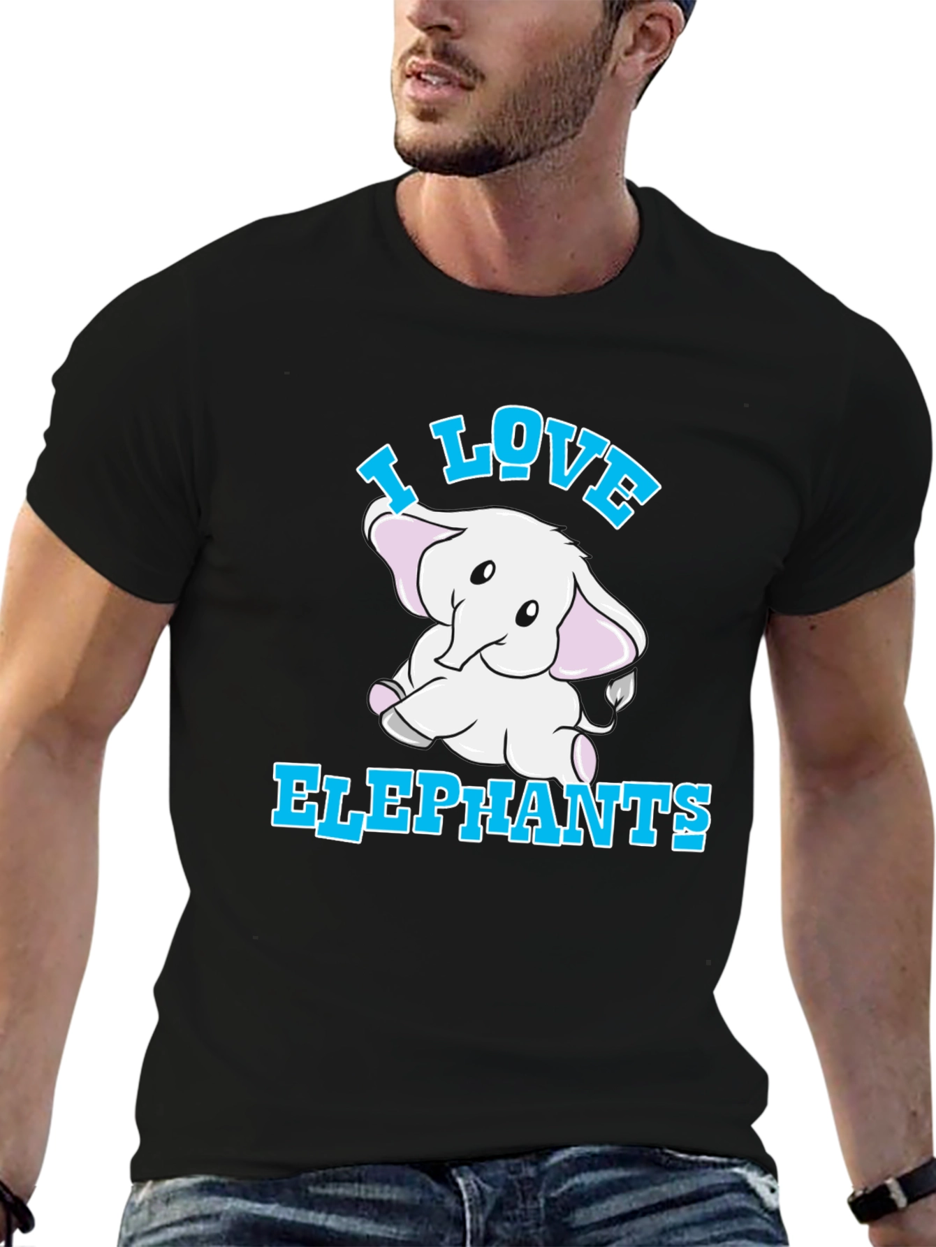 Camiseta Negra I Love Elephants para Amantes de Animales