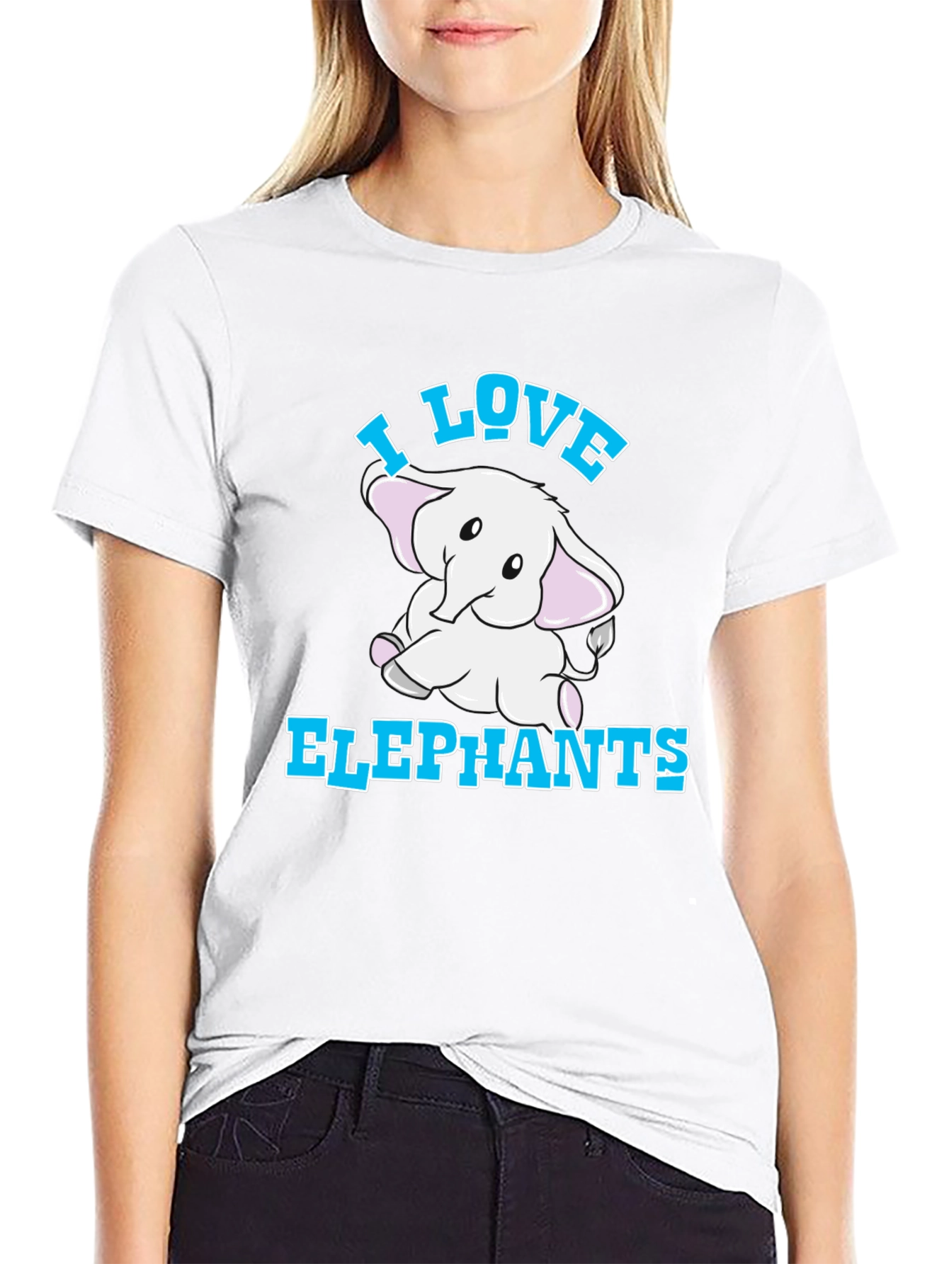 Camiseta Negra I Love Elephants para Amantes de Animales