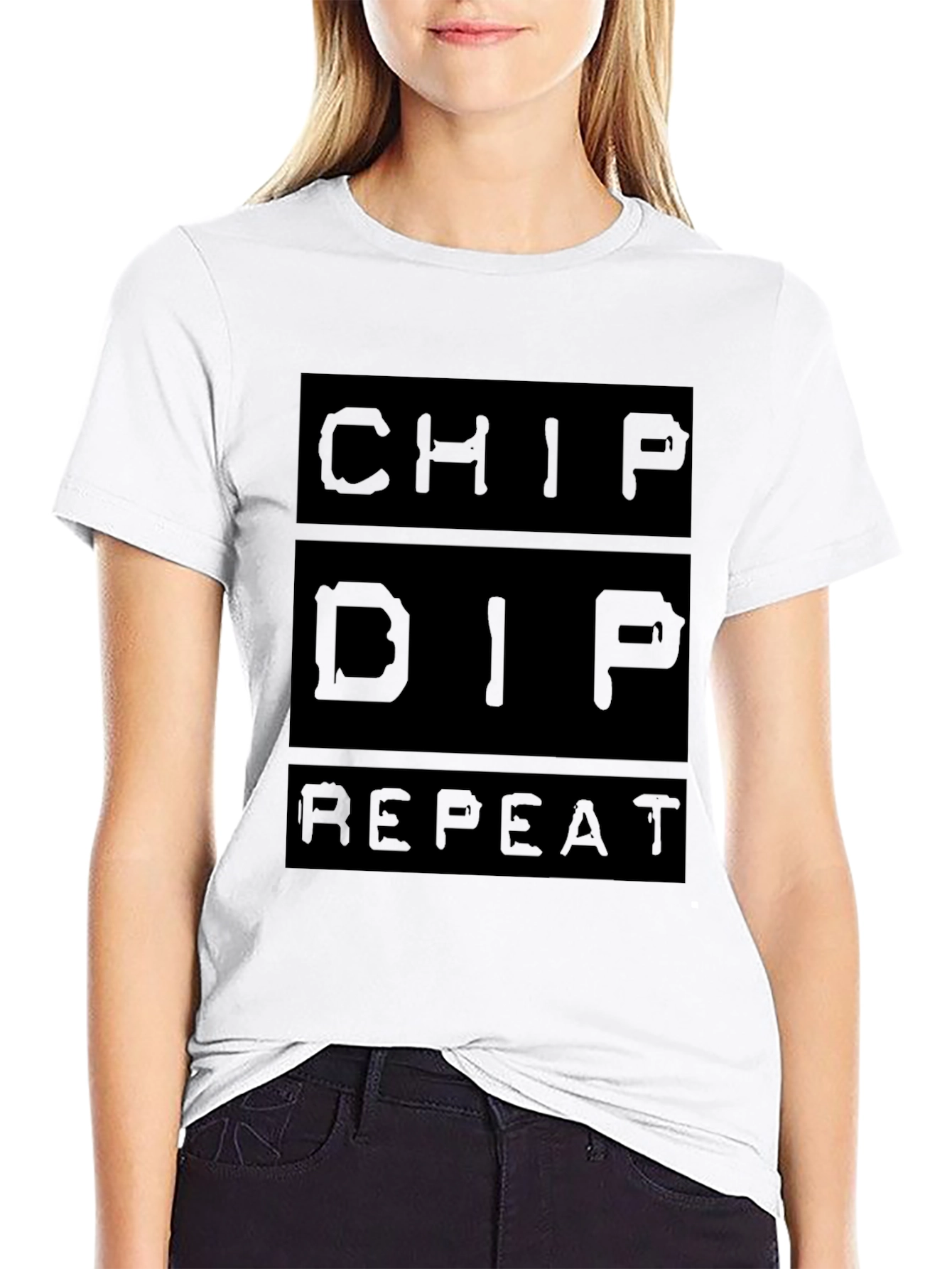 Camiseta Negra: Chip Dip Repeat