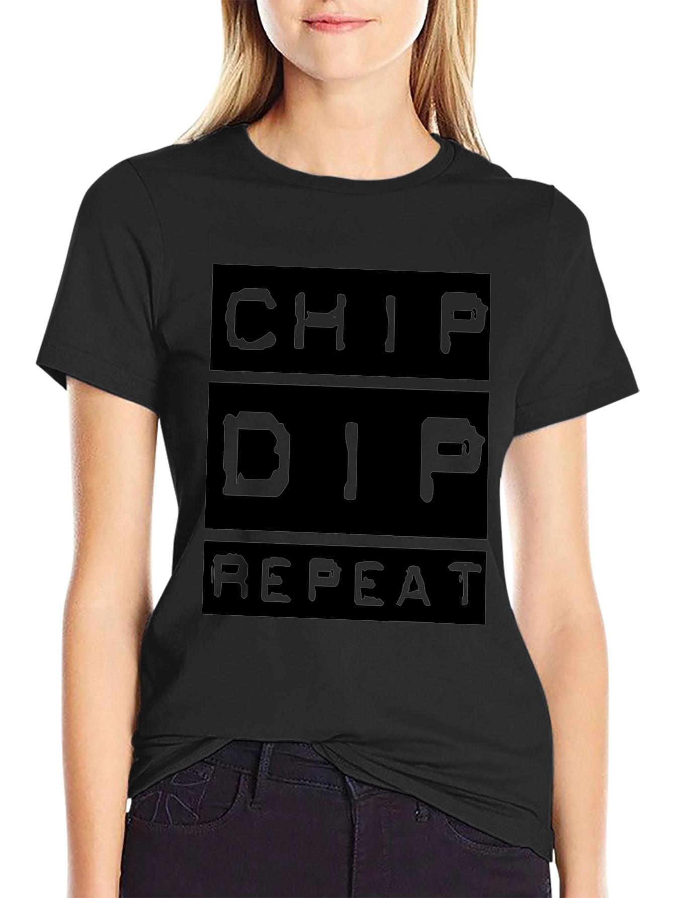 Camiseta Negra: Chip Dip Repeat