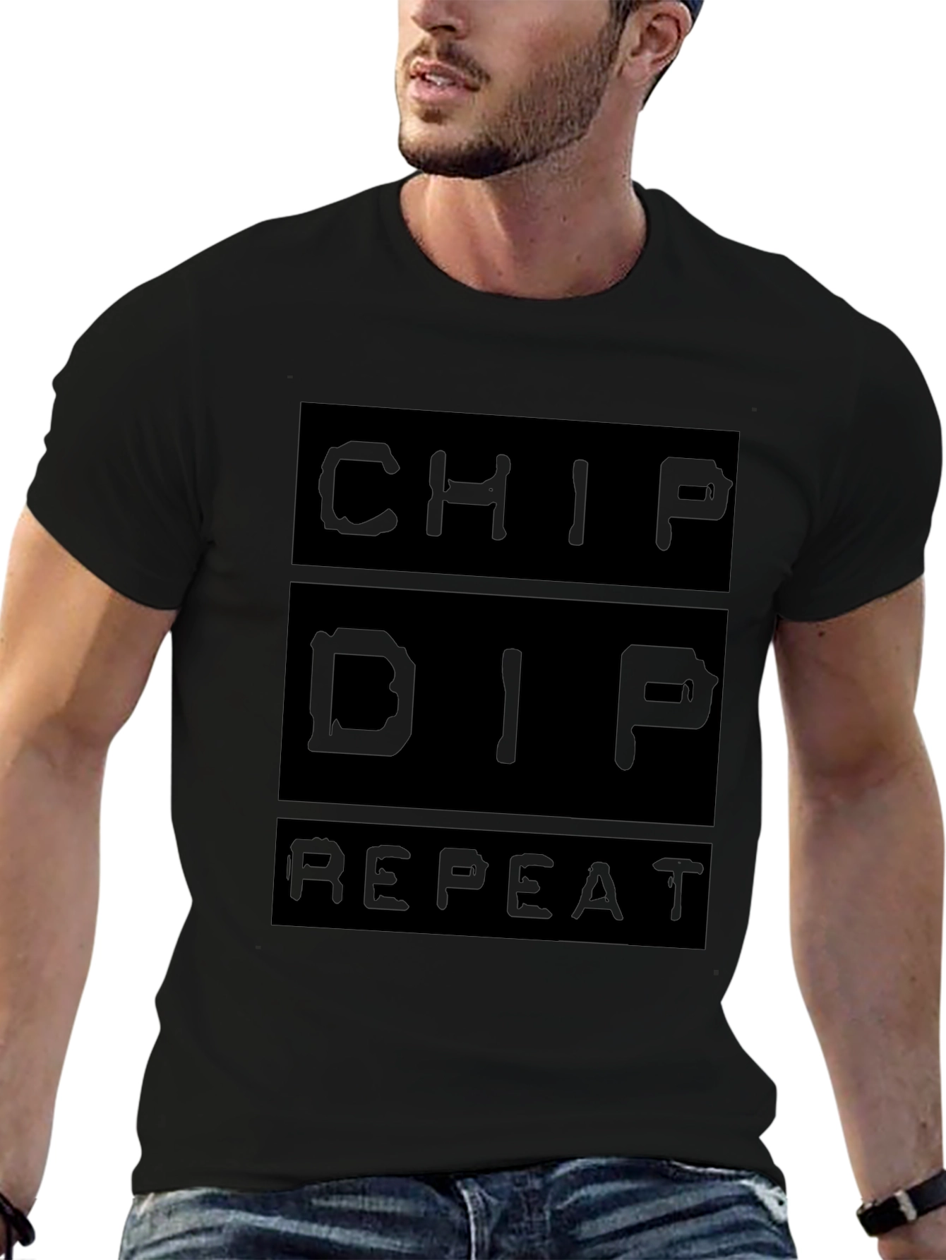 Camiseta Negra: Chip Dip Repeat