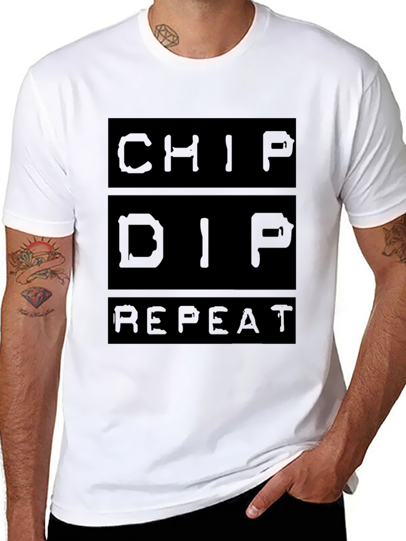 Camiseta Negra: Chip Dip Repeat
