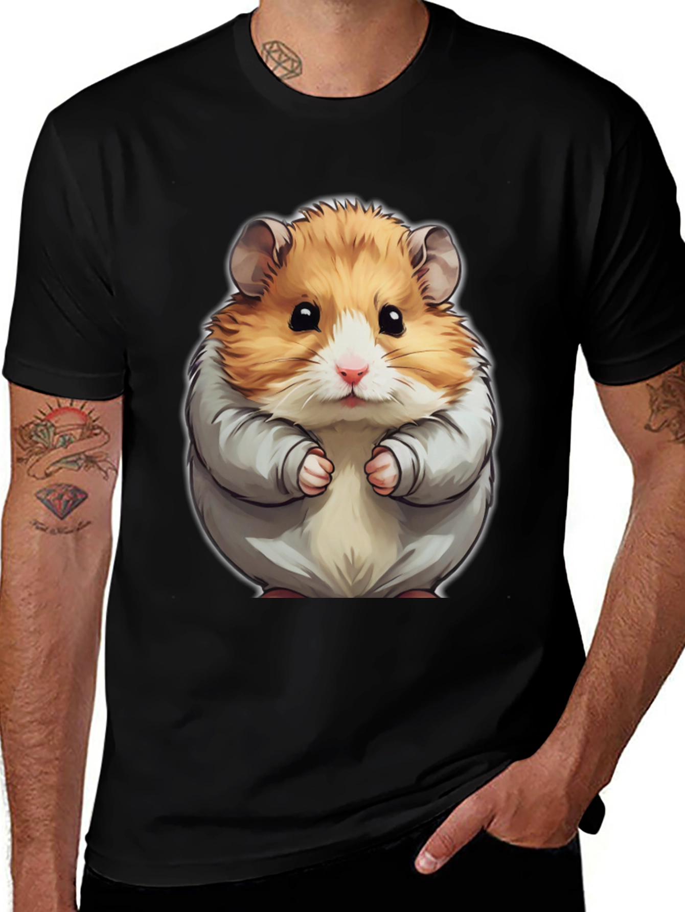 Camiseta Negra con Estampado de Hámster Adorable