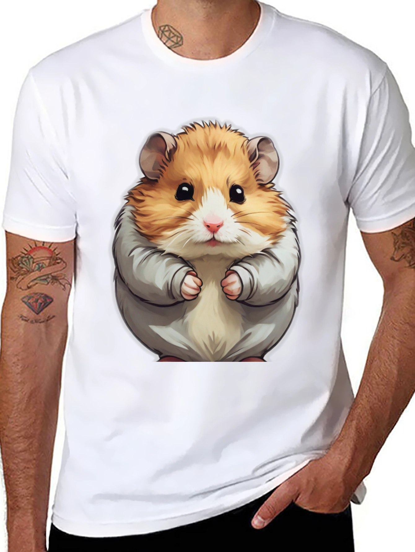 Camiseta Negra con Estampado de Hámster Adorable
