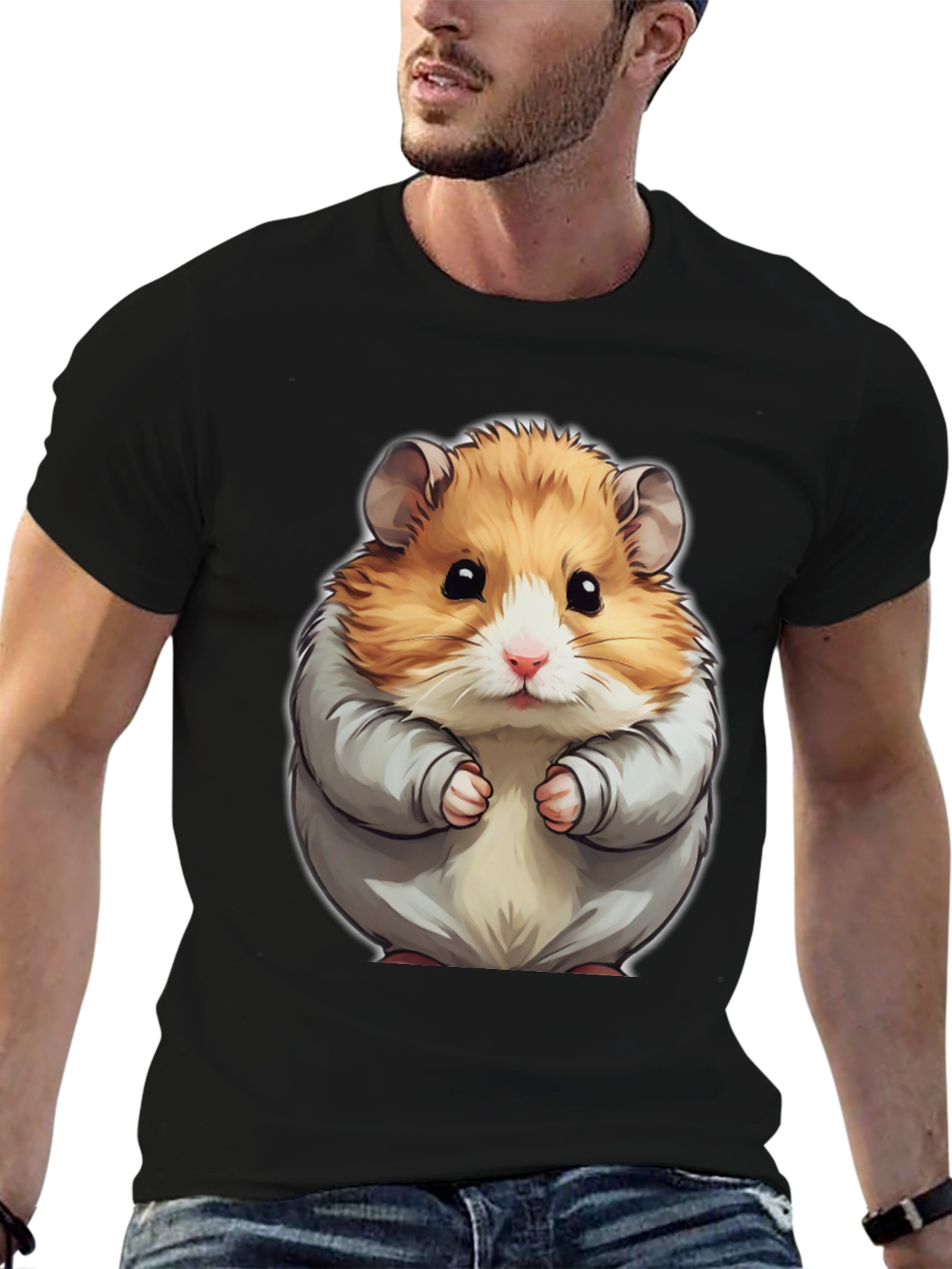 Camiseta Negra con Estampado de Hámster Adorable