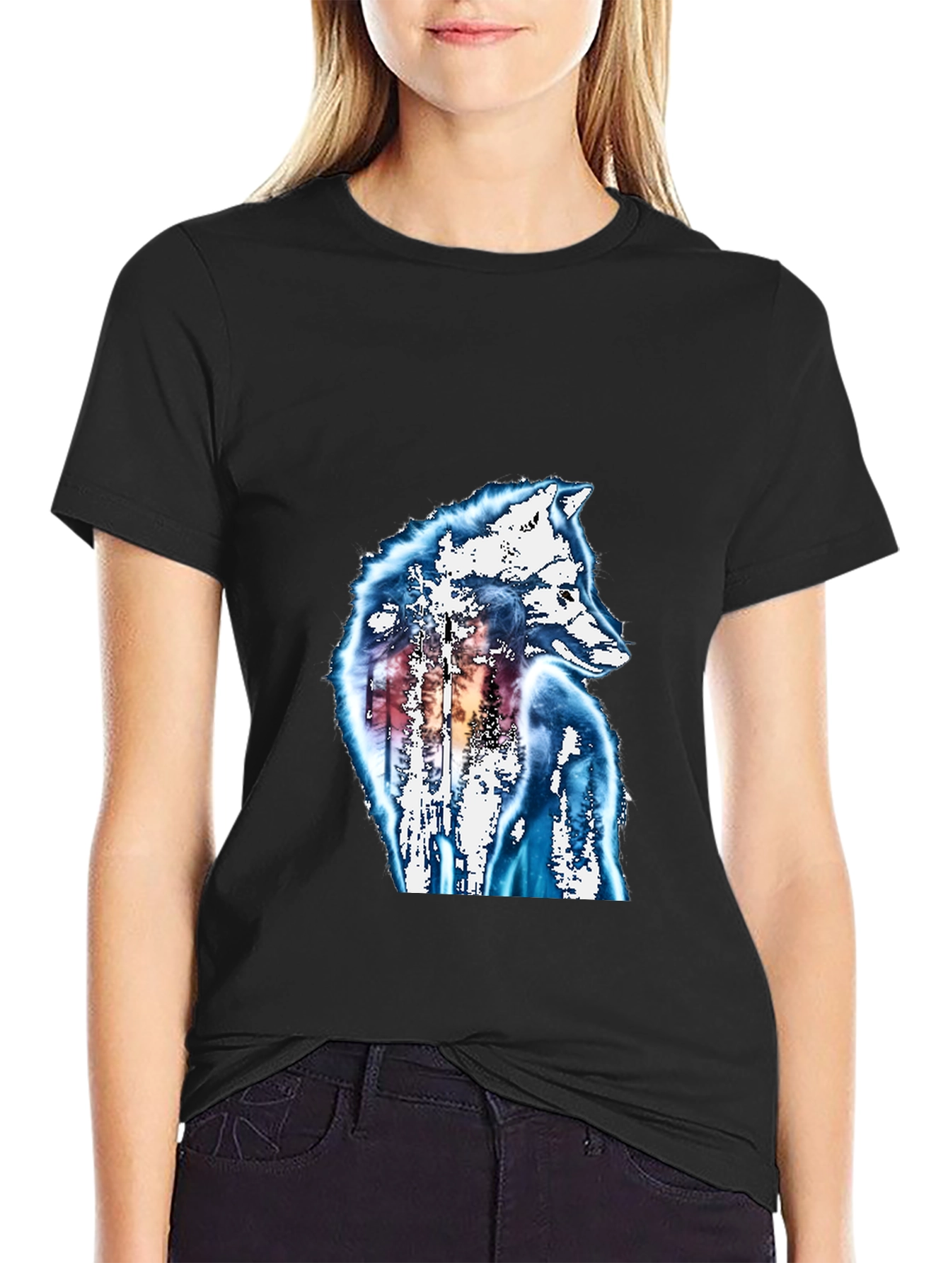 Camiseta Negra Lobo Diseño Único