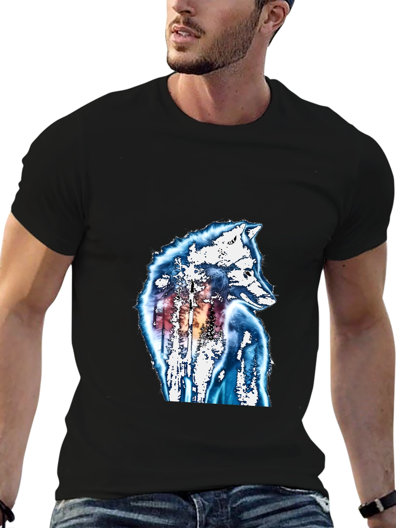 Camiseta Negra Lobo Diseño Único