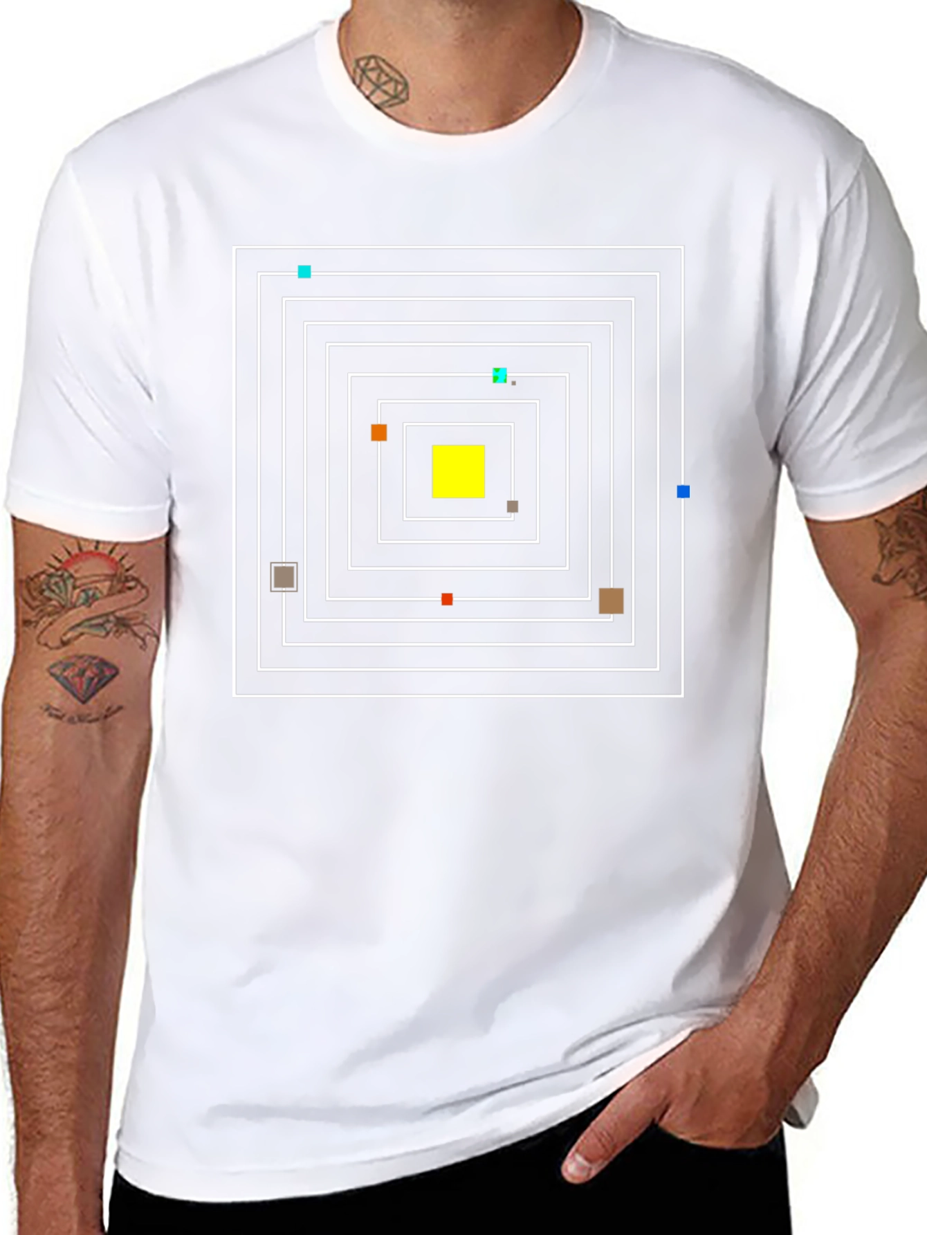 Camiseta Negra con Diseño Geométrico Cuadrado Abstracto