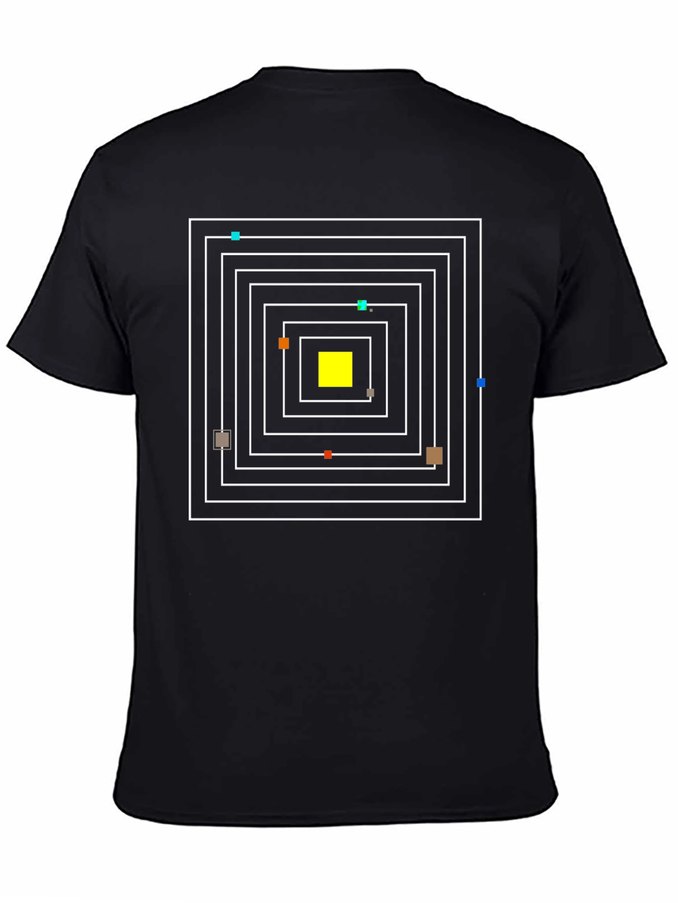 Camiseta Negra con Diseño Geométrico Cuadrado Abstracto
