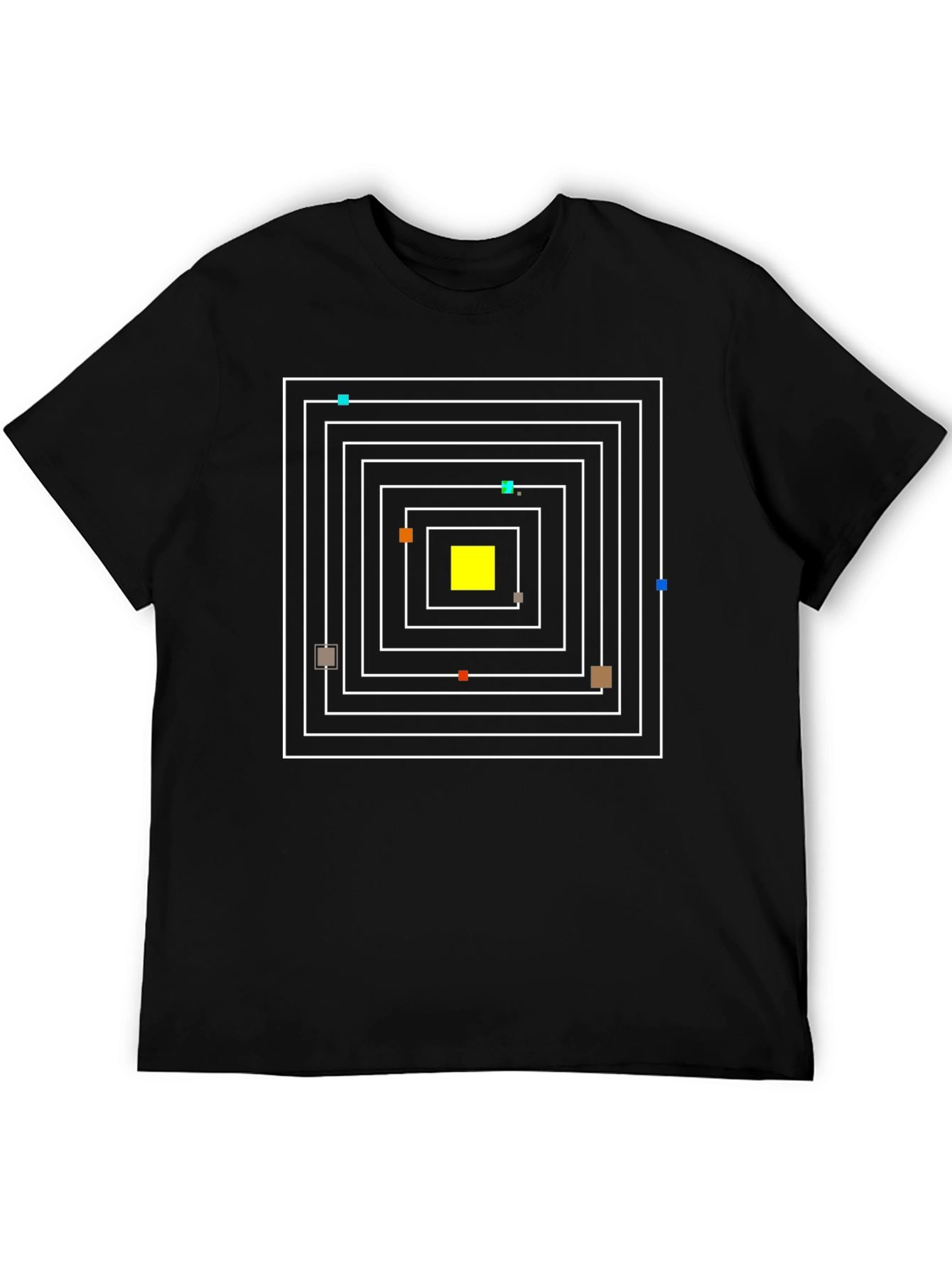 Camiseta Negra con Diseño Geométrico Cuadrado Abstracto