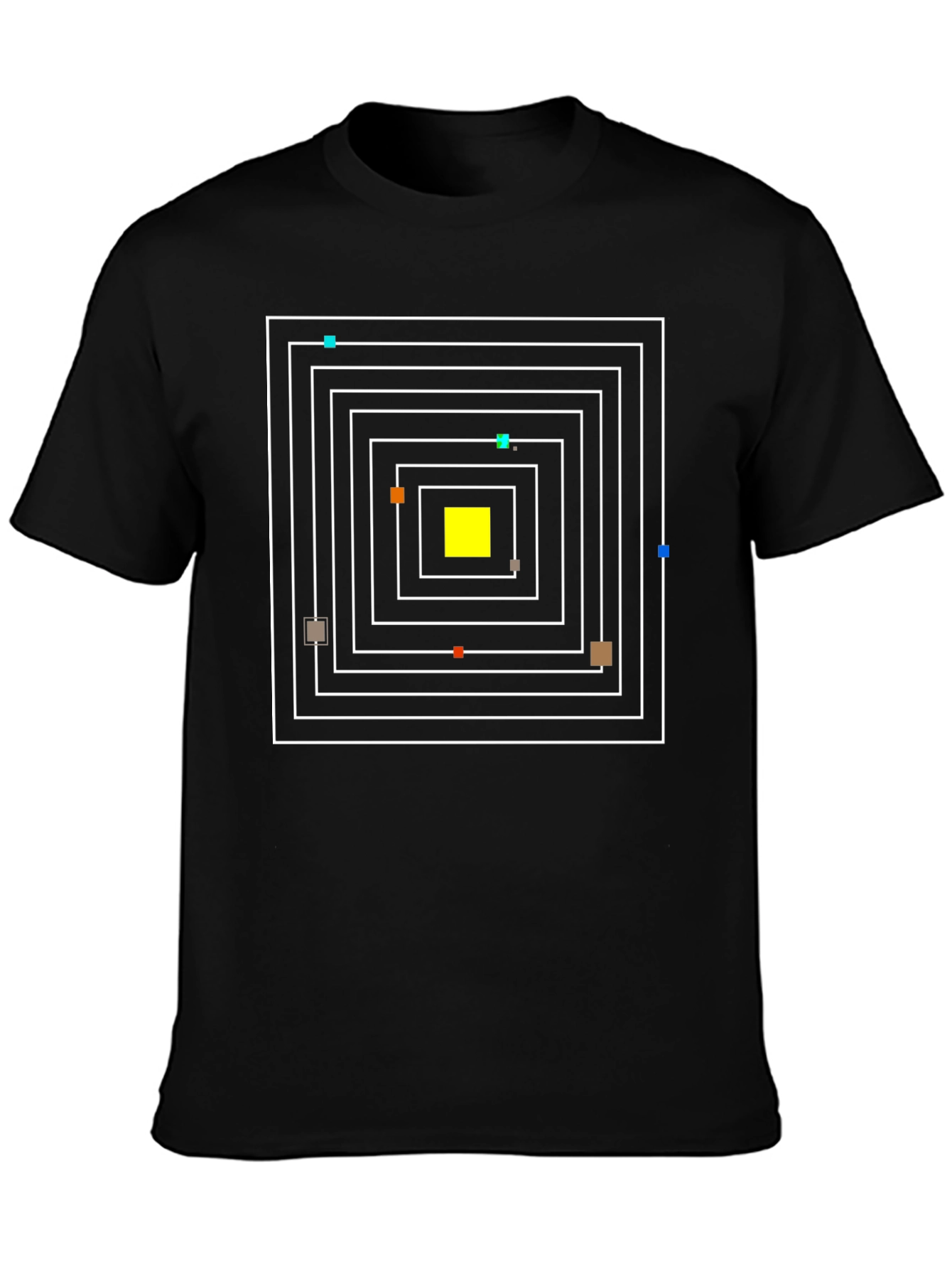 Camiseta Negra con Diseño Geométrico Cuadrado Abstracto