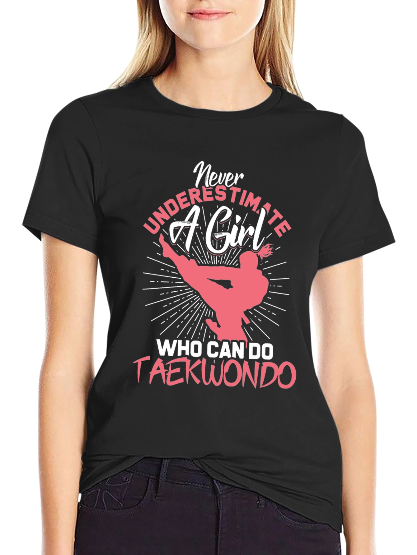 Camiseta Negra con Diseño de Taekwondo para Mujer