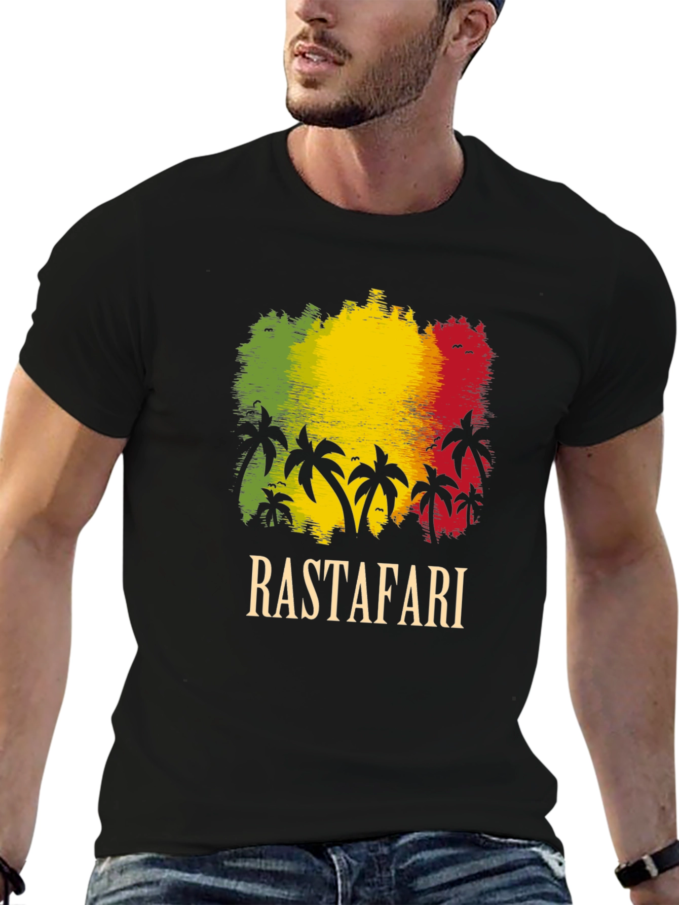 Camiseta Rastafari: Estilo Reggae con Diseño de Palmeras