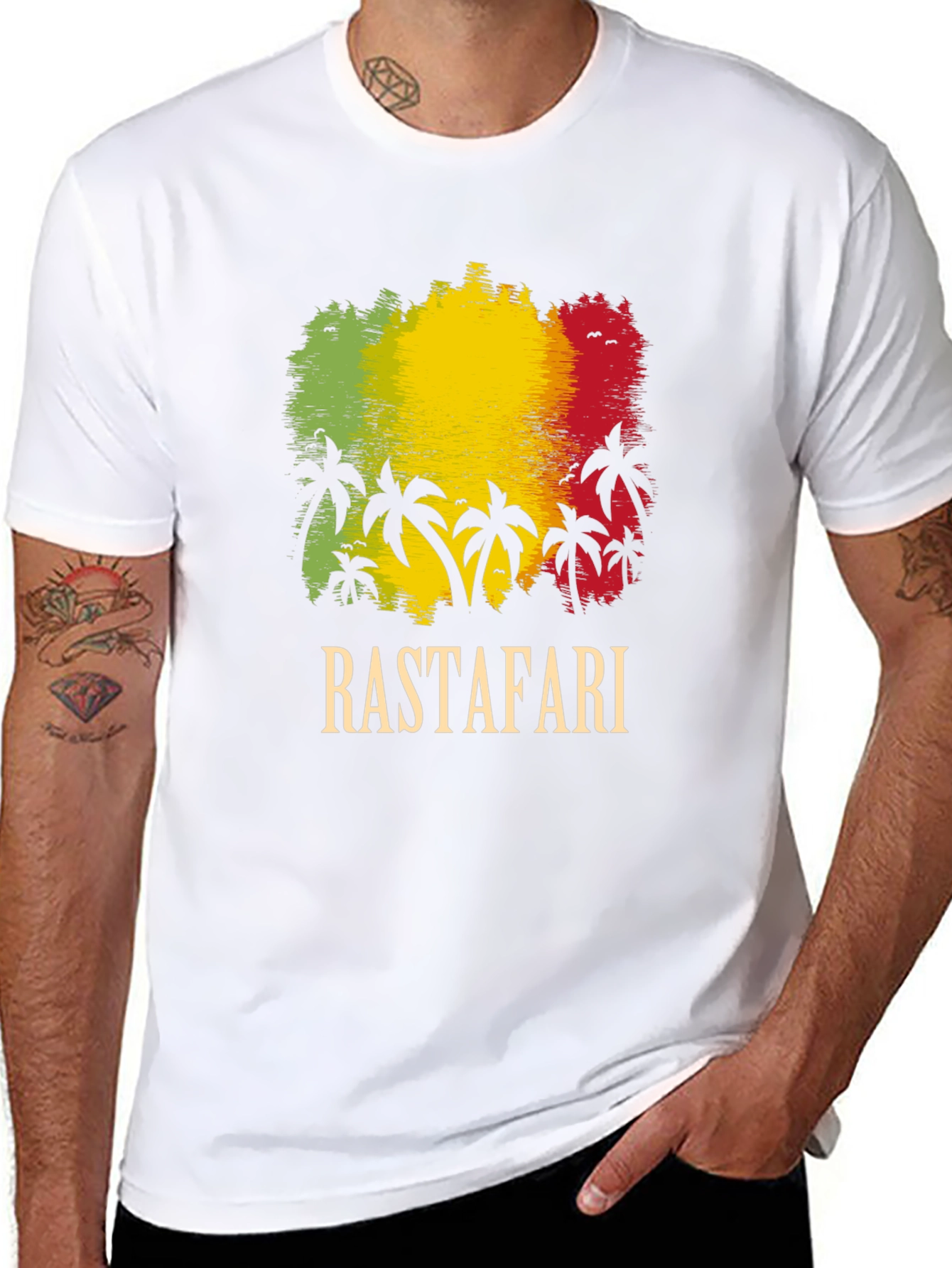 Camiseta Rastafari: Estilo Reggae con Diseño de Palmeras