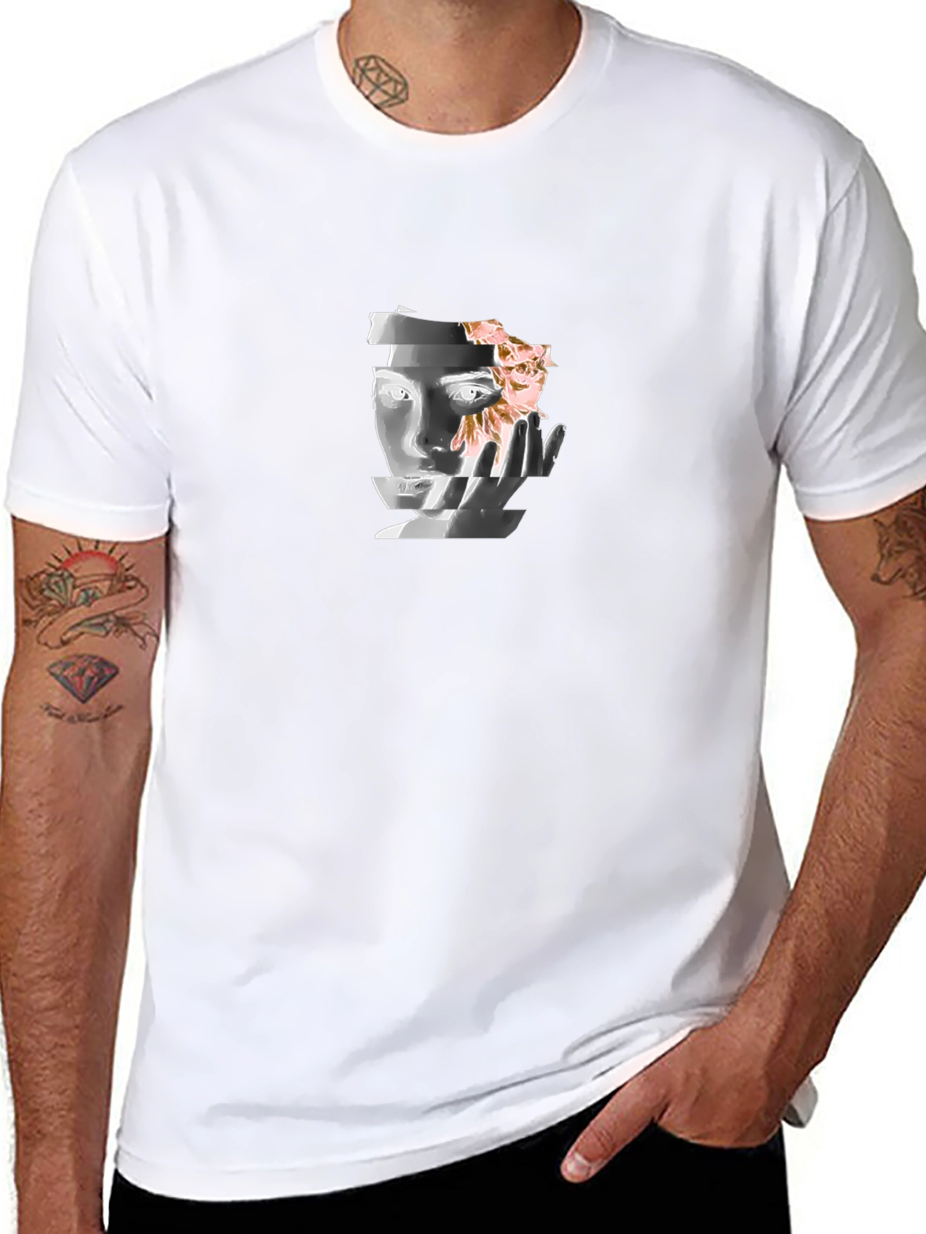 Camiseta Negra con Diseño Abstracto Facial