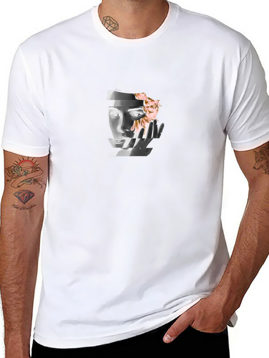 Camiseta Negra con Diseño Abstracto Facial