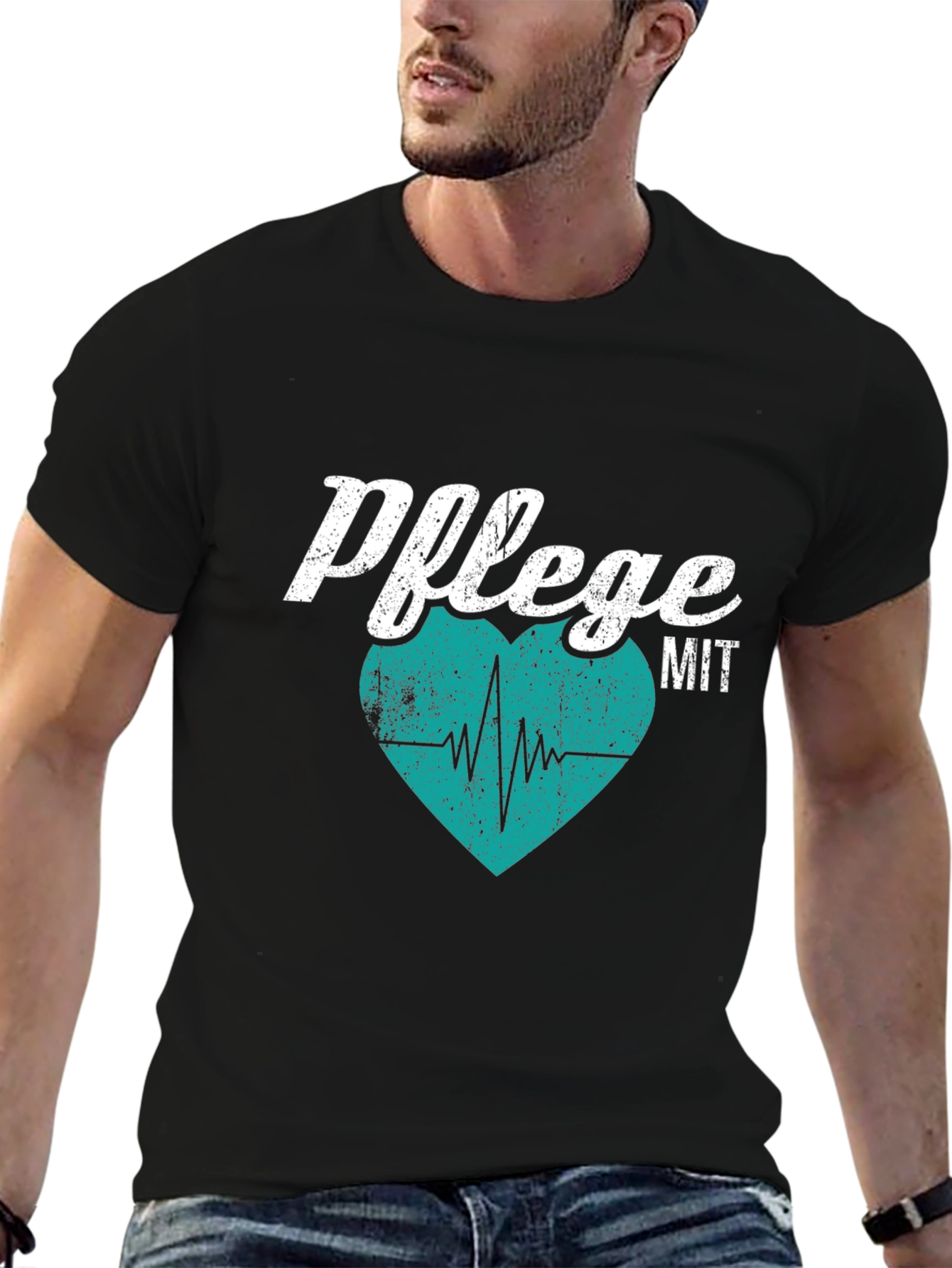 Camiseta Negra Pflege mit Herz