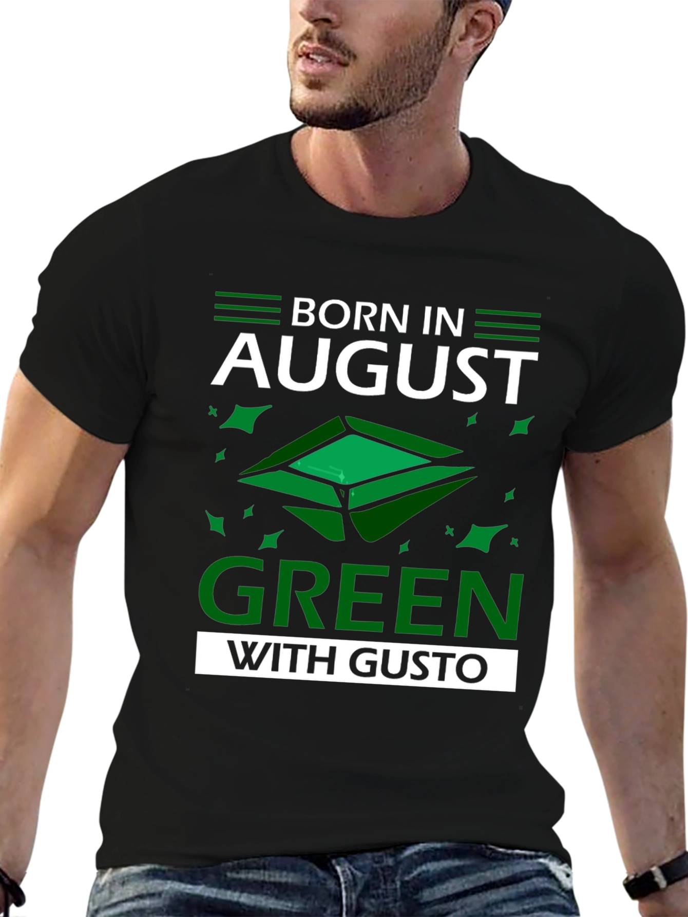 Camiseta Negra Nacido en Agosto - Verde con Gusto