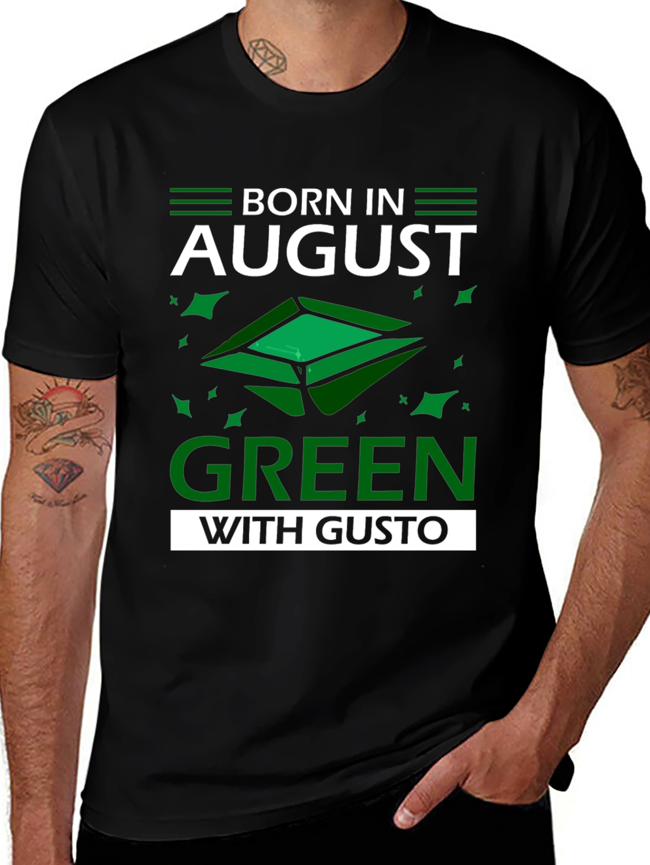 Camiseta Negra Nacido en Agosto - Verde con Gusto