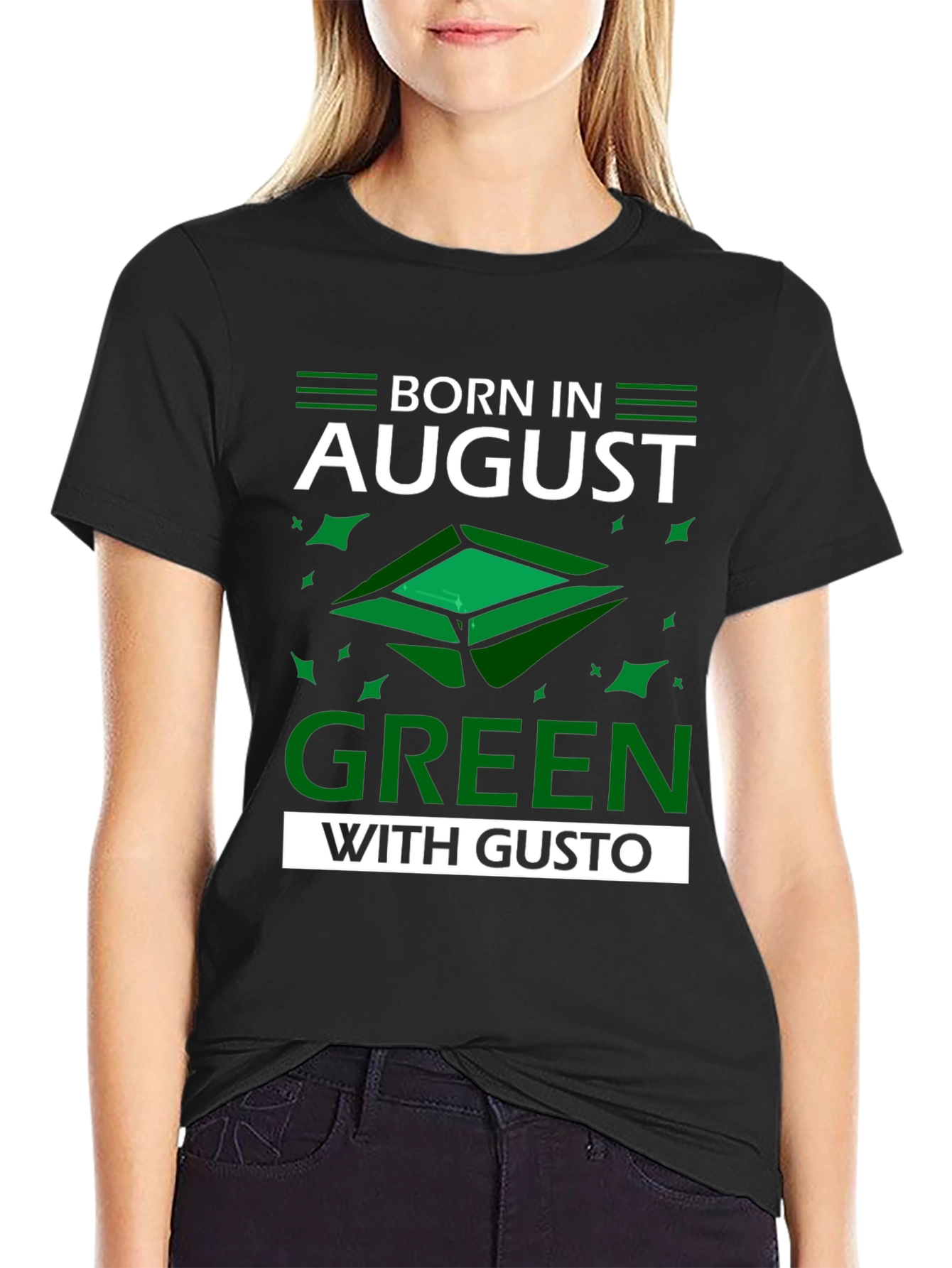 Camiseta Negra Nacido en Agosto - Verde con Gusto