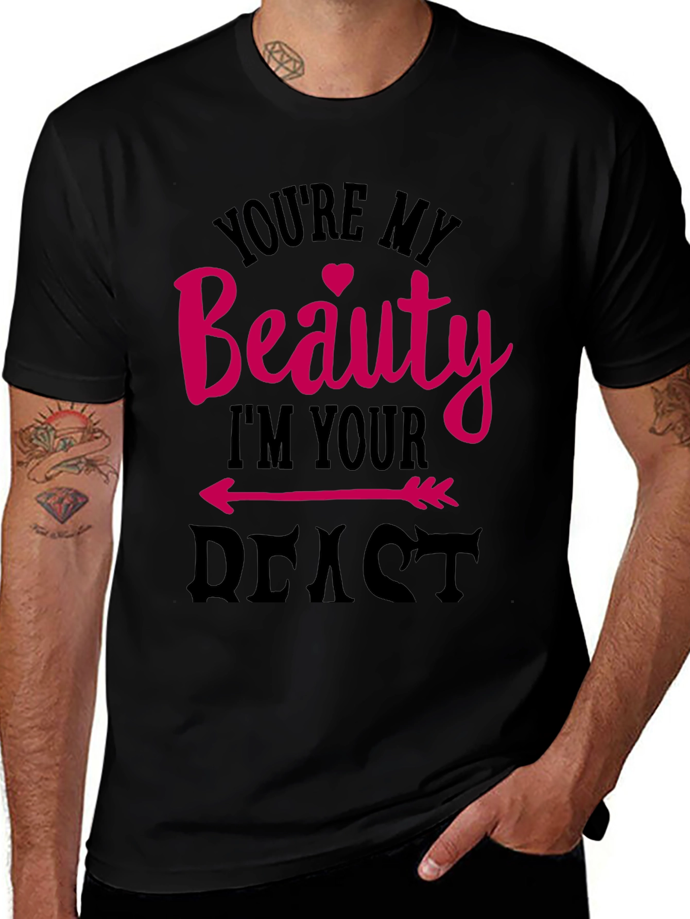 Camiseta Negra Beauty and Beast para Parejas