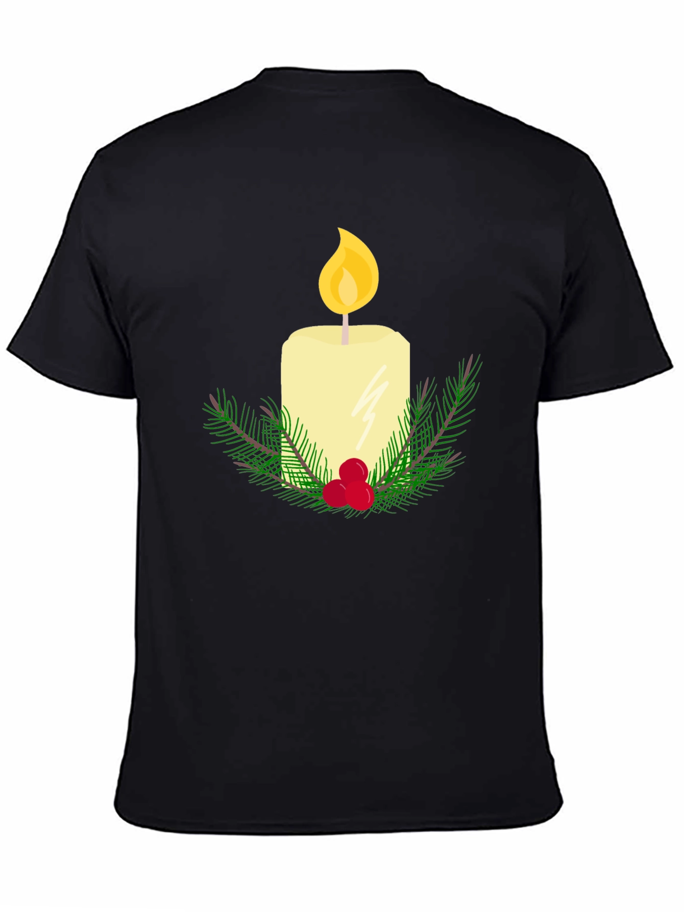 Camiseta Negra con Vela Navideña