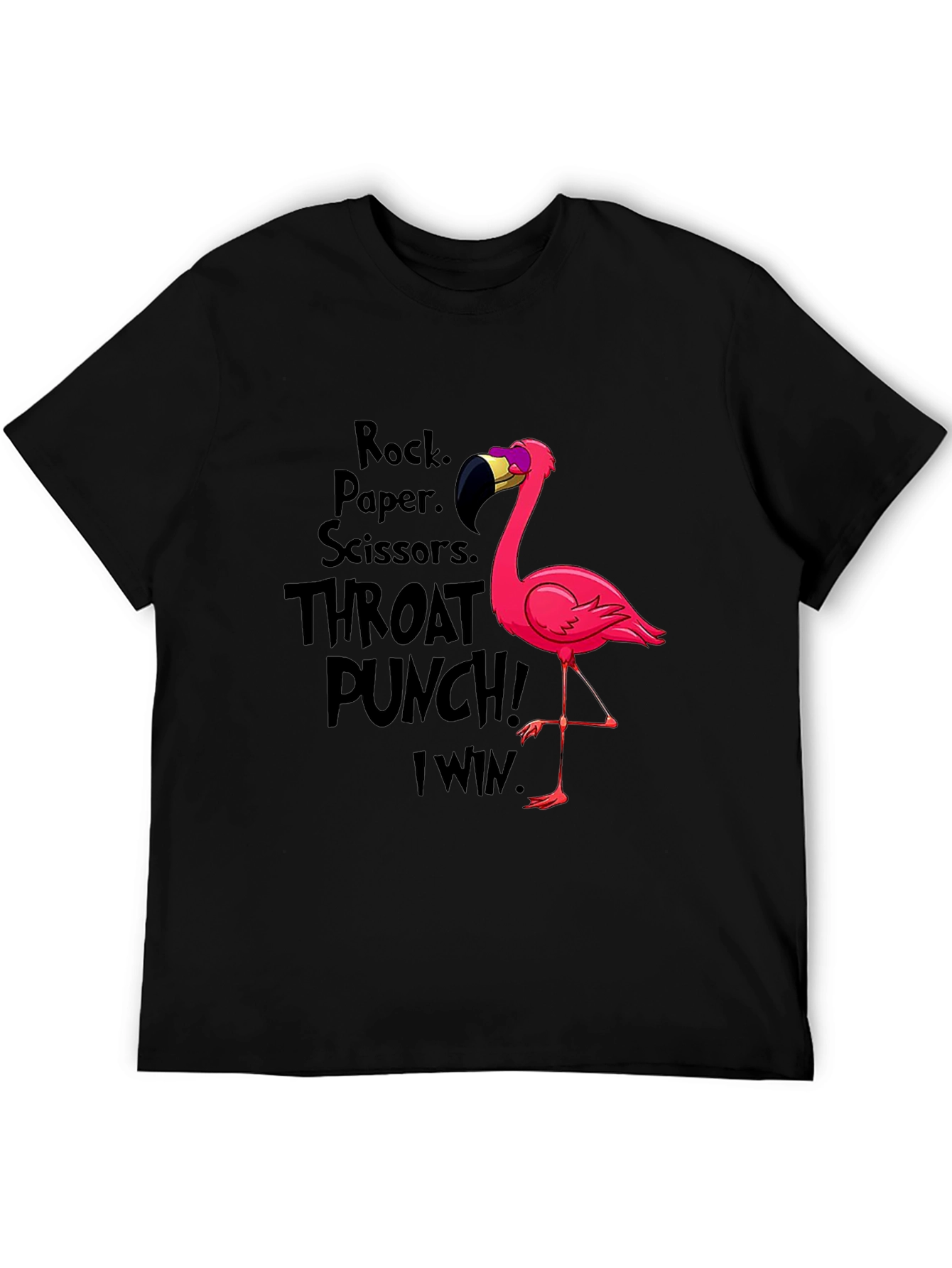 Camiseta Negra Flamingo: Rock Paper Scissors