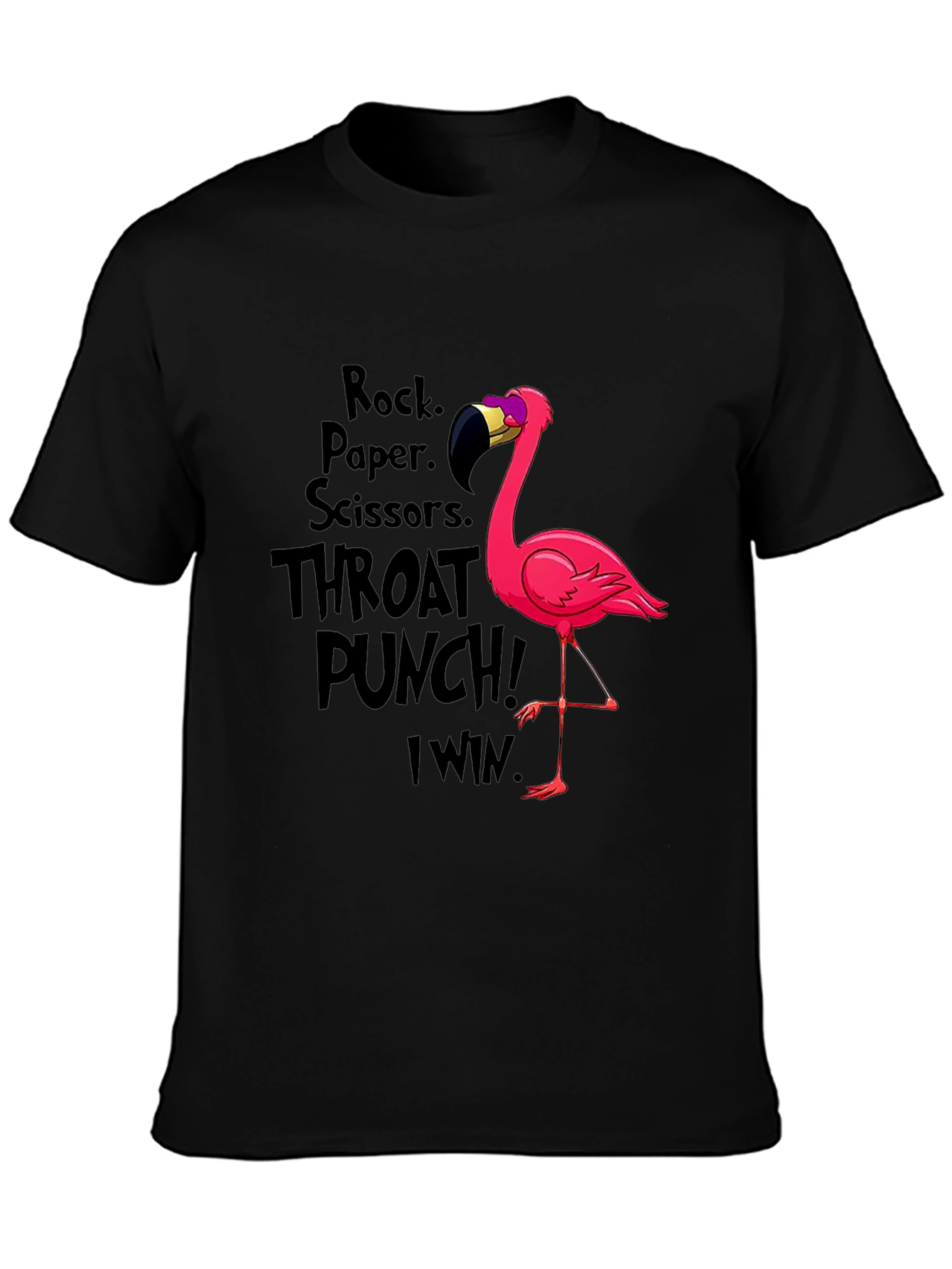 Camiseta Negra Flamingo: Rock Paper Scissors