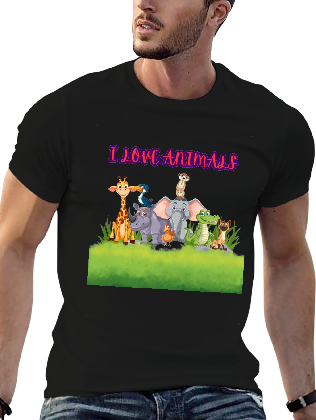 Camiseta Negra Amo a los Animales - Diseño Divertido
