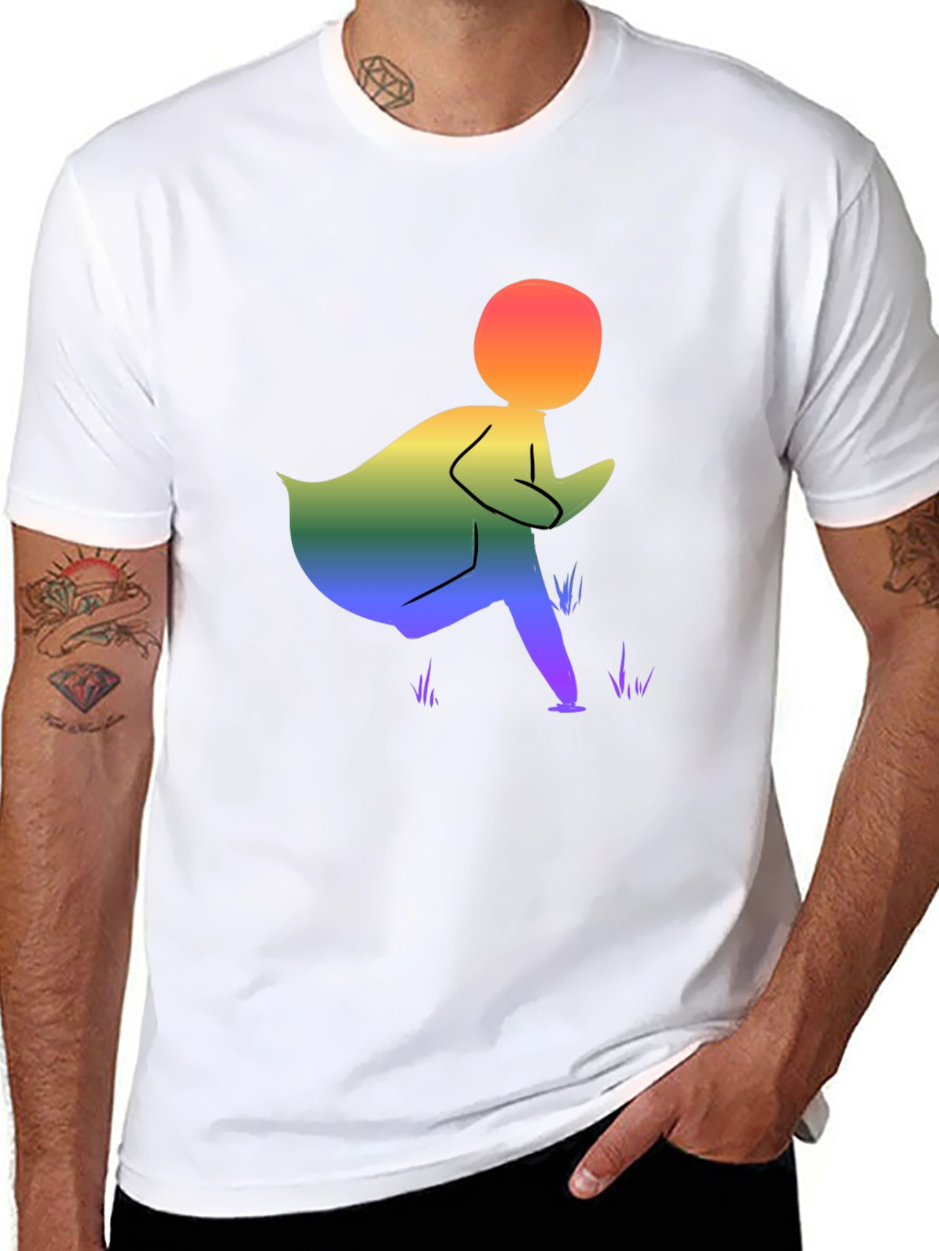 Camiseta Negra con Diseño Abstracto de Arcoíris